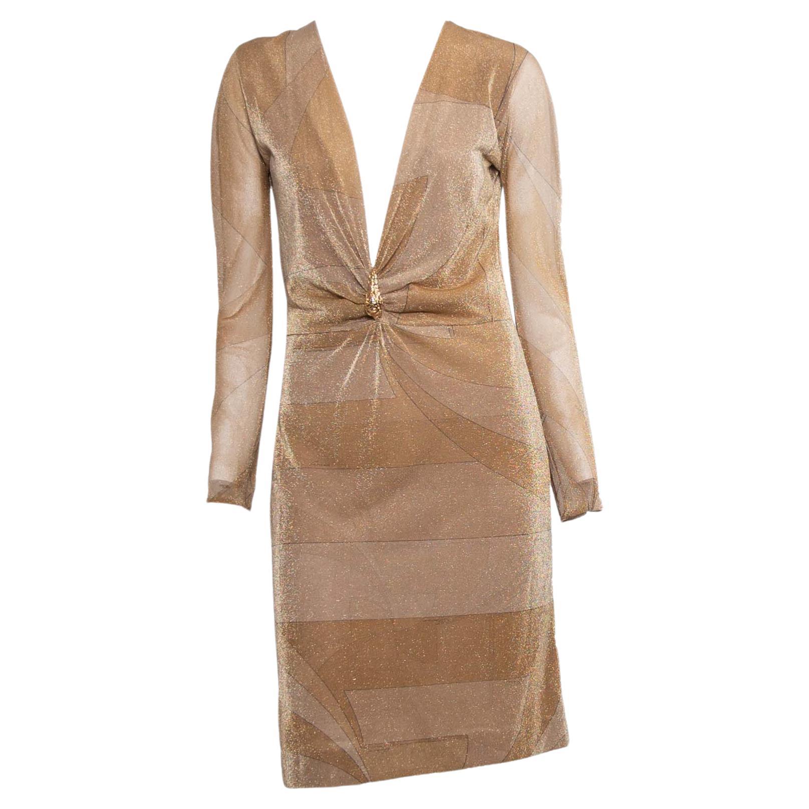 F/W 2000 Gucci by Tom Ford - Robe disco transparente en lurex doré métallisé avec détails tigres