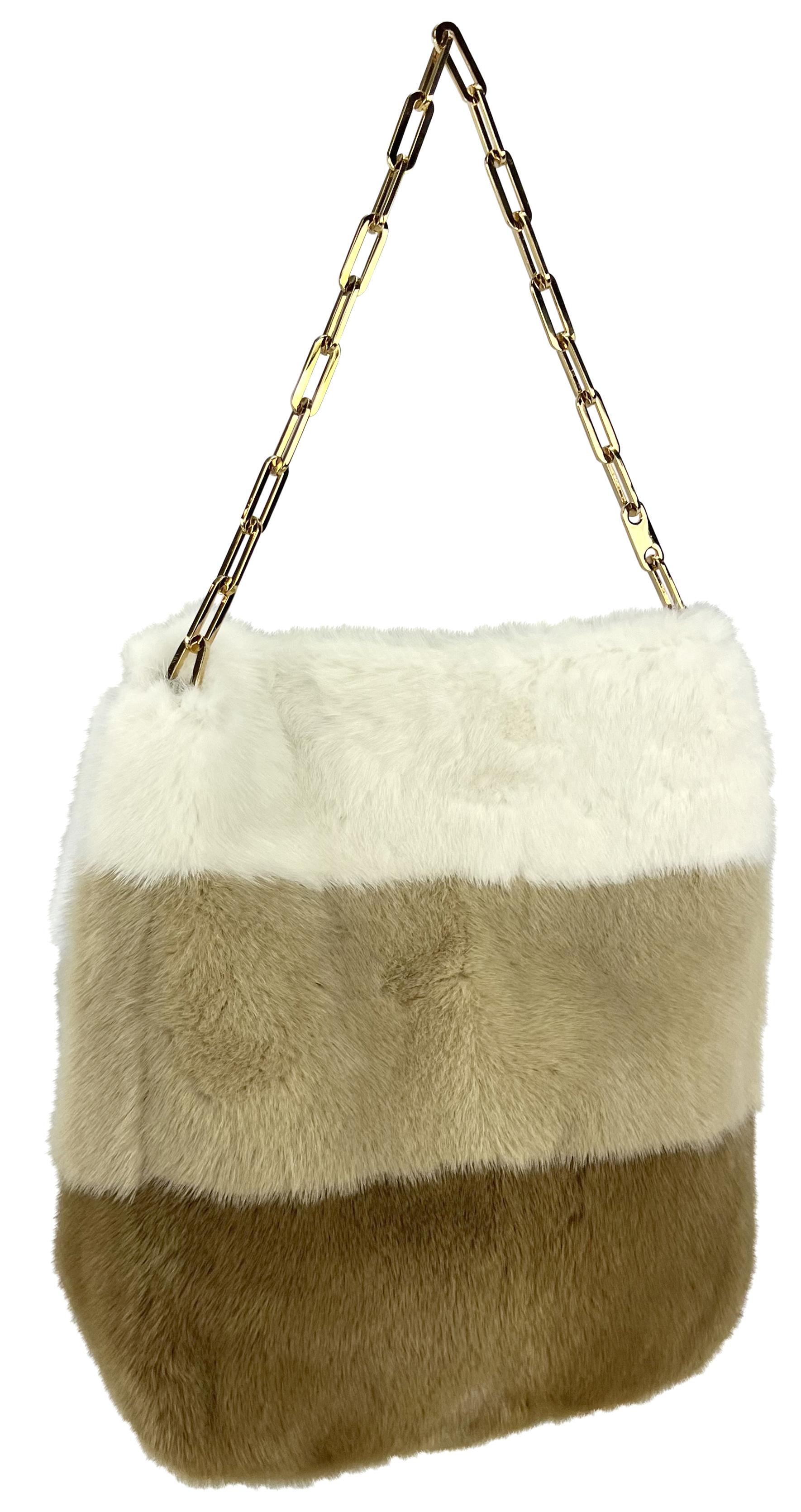 F/W 2000 Gucci by Tom Ford Tricolor White Tan Mink Gold Logo Chain Shoulder Bag 1