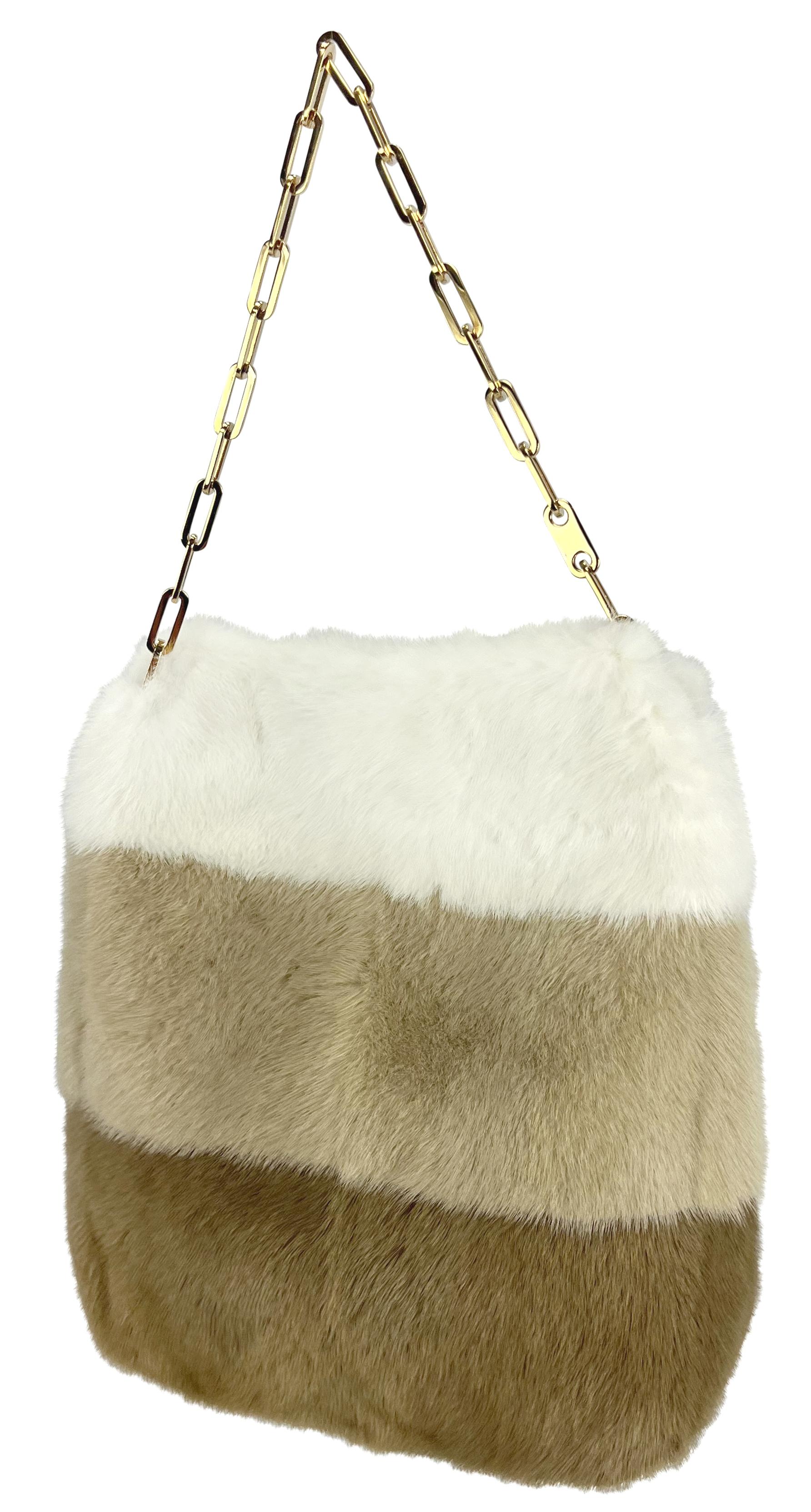 F/W 2000 Gucci by Tom Ford Tricolor White Tan Mink Gold Logo Chain Shoulder Bag 2