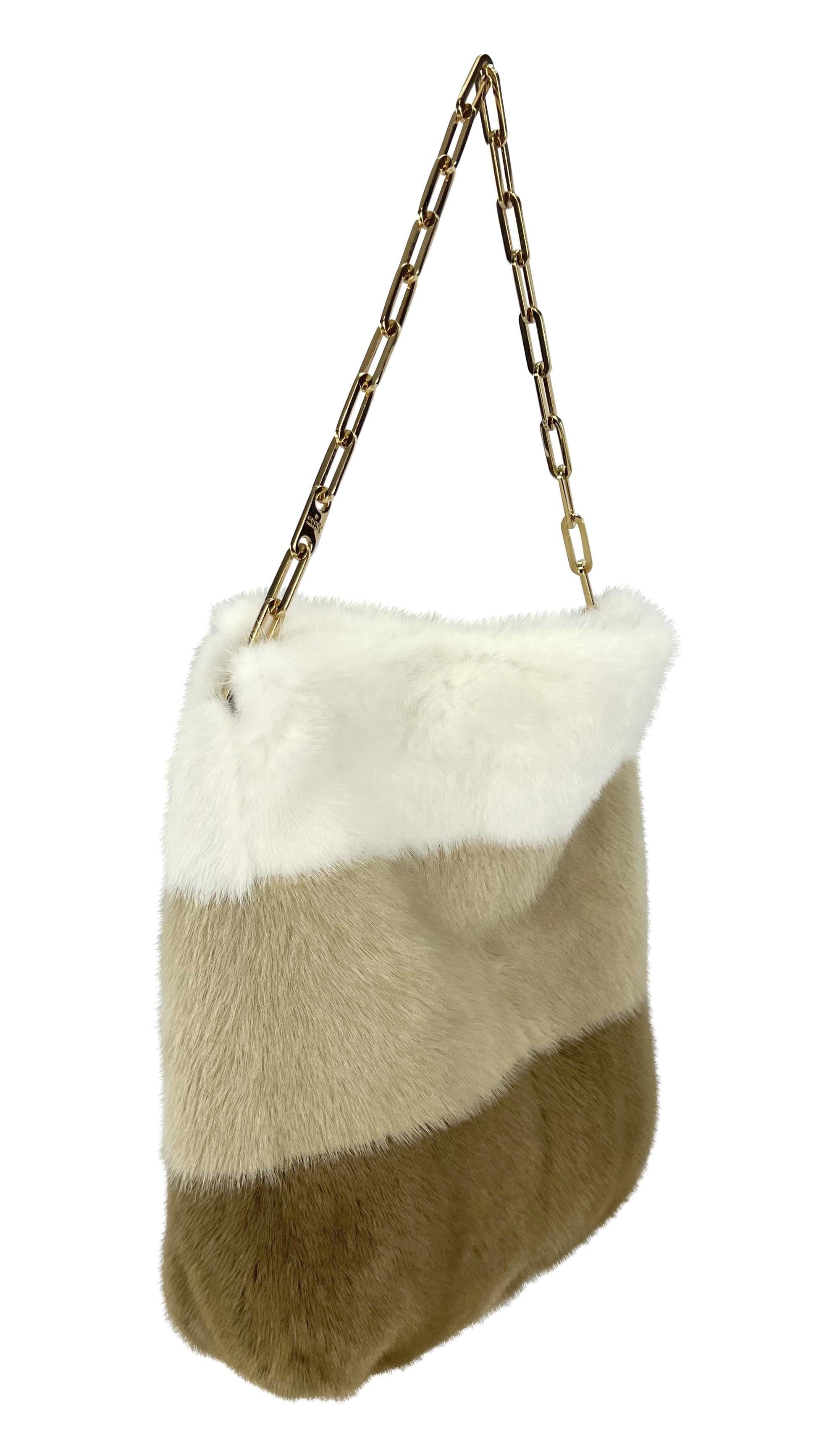 F/W 2000 Gucci by Tom Ford Tricolor White Tan Mink Gold Logo Chain Shoulder Bag 4