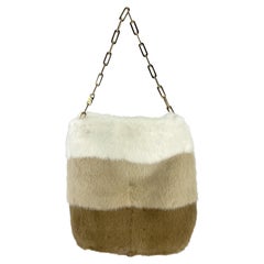 F/W 2000 Gucci by Tom Ford Tricolor White Tan Mink Gold Logo Chain Shoulder Bag