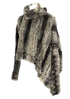 F/W 2000 John Galliano Grey Knit Fur Oversized Asymmetric Tunic Sweater Top