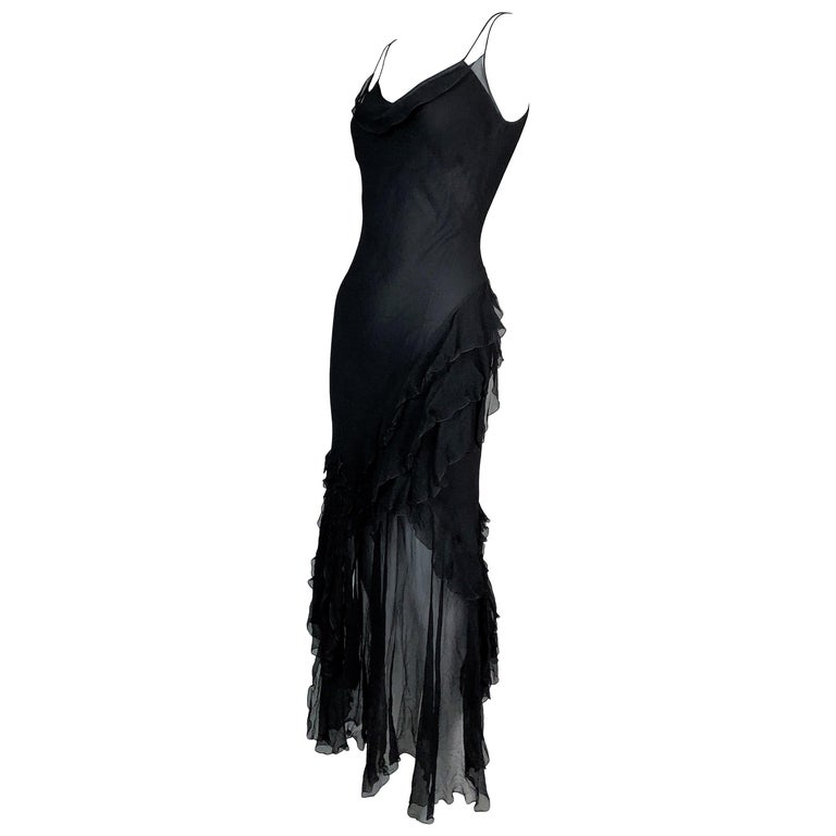 2000s Chanel Vintage long transparent black silk dress at 1stDibs