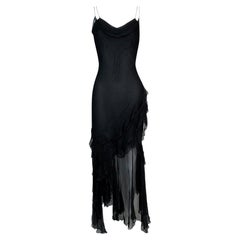 F/W 2000 John Galliano Sheer Black Silk Ruffles Flamenco Maxi Dress