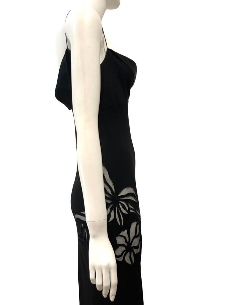 Black F/W 2000 John Galliano Silk Dress with Floral Sheer Panels