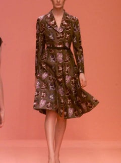 F/W 2000 Prada Runway Purple Floral Print Flared Wool Coat