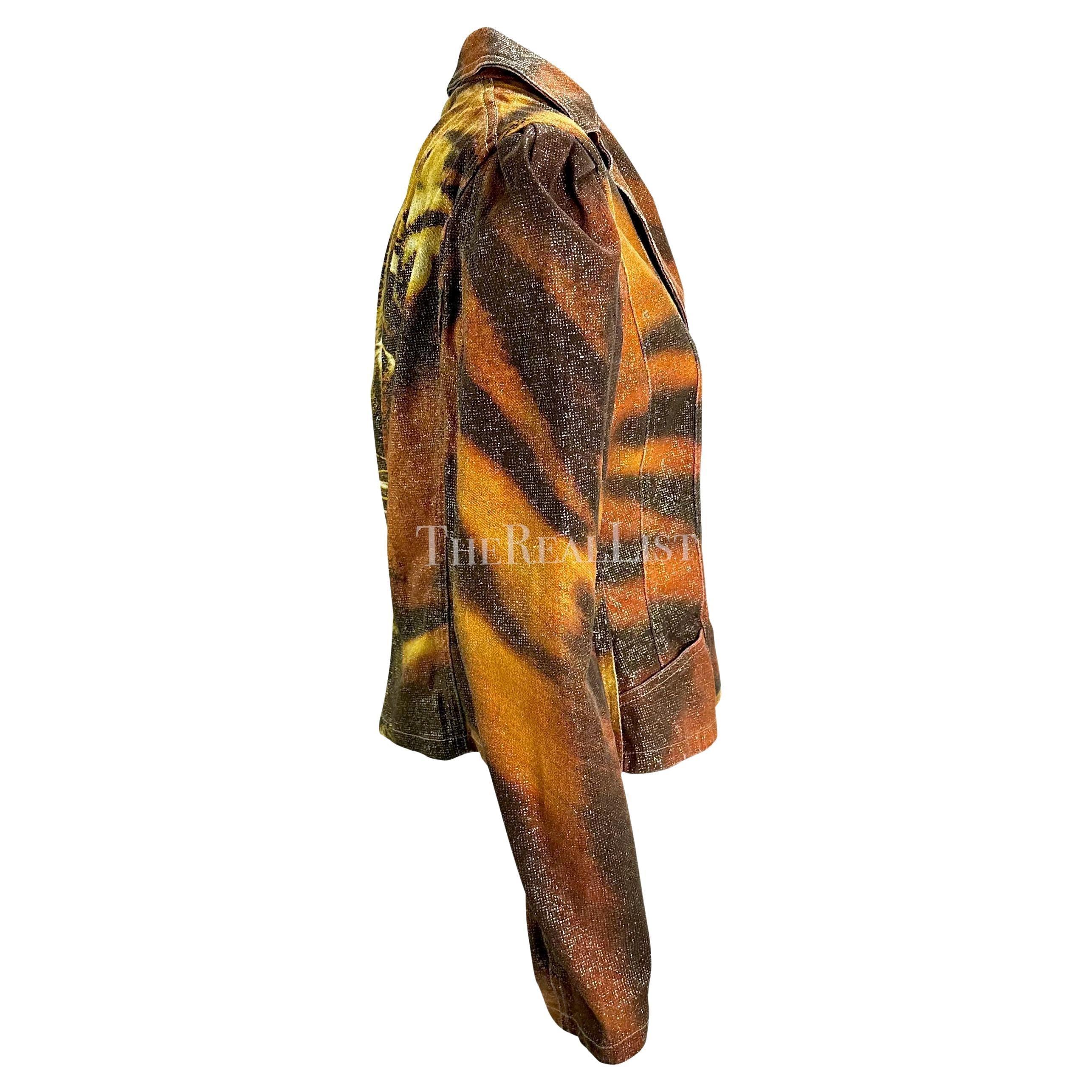 F/W 2000 Roberto Cavalli Chaqueta Blazer Naranja Estampado Tigre Purpurina en venta 1