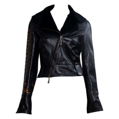 F/W 2000 Roberto Cavalli Python Leather Fur Biker Jacket Python Accents Vintage