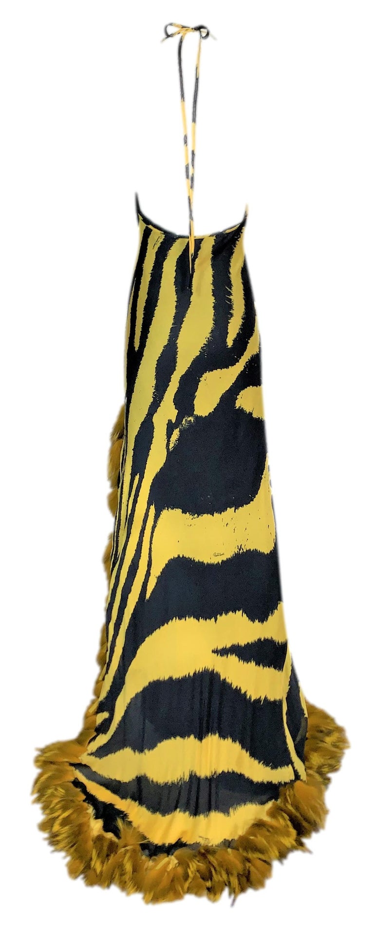 F W 2000 Roberto Cavalli Runway Aaliyah Yellow Black Zebra Gown Dress