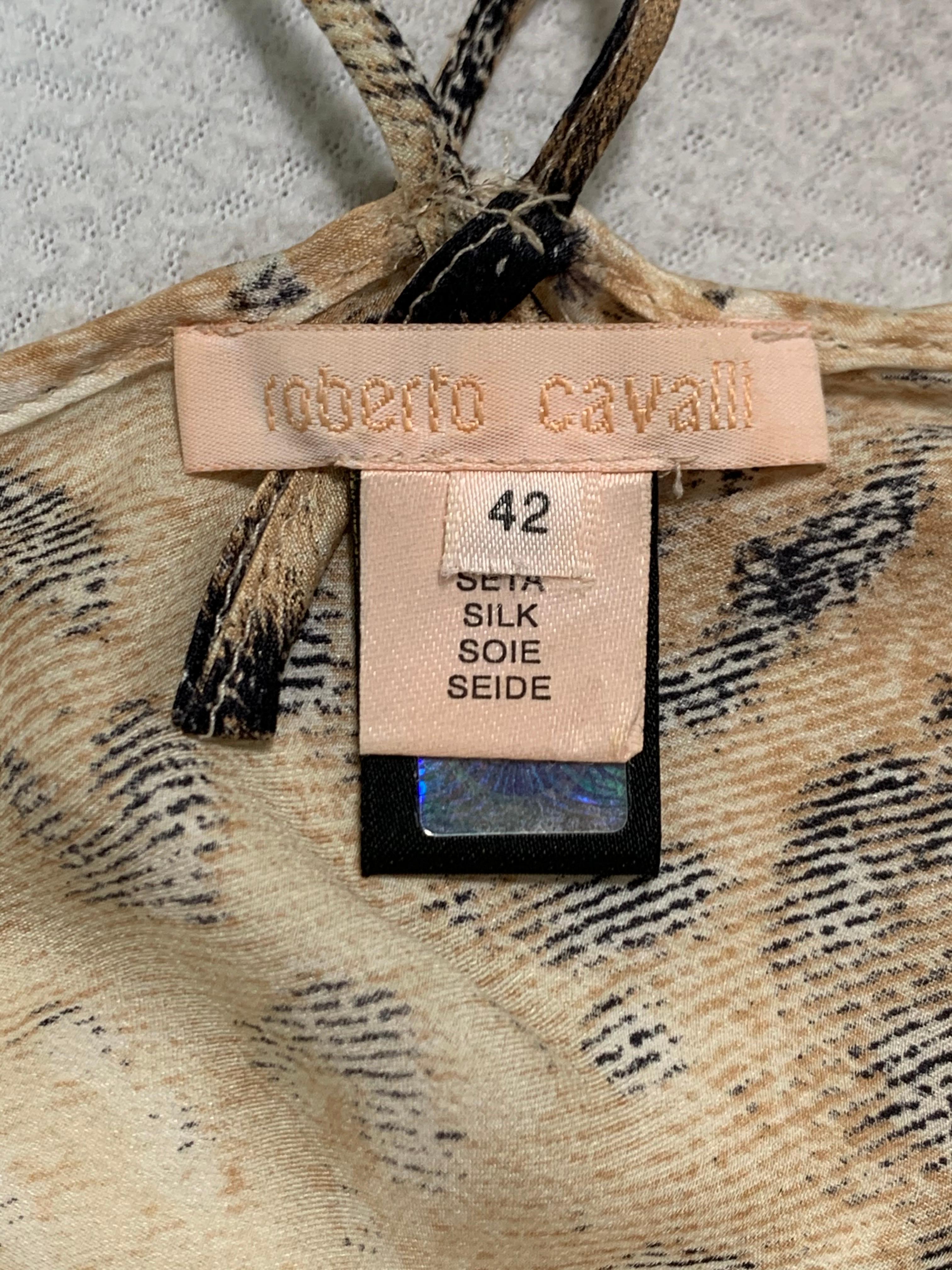 De las mujeres F/W 2000 Roberto Cavalli Vestido con volantes y abertura alta en seda transparente de leopardo en venta