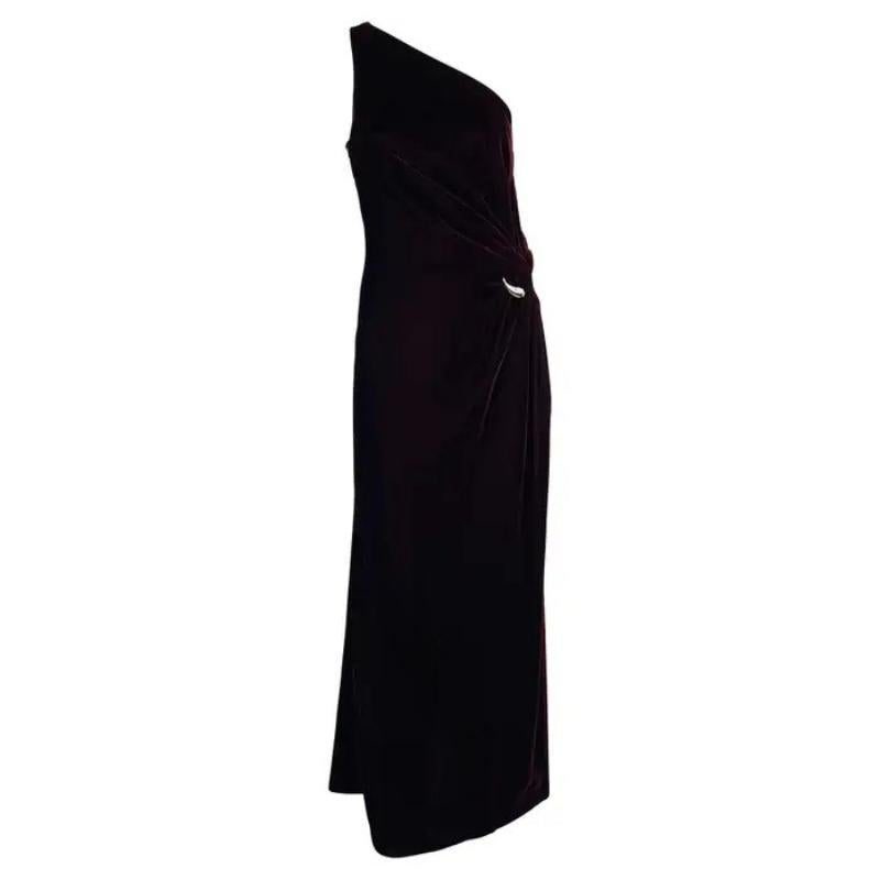 F/W 2000 Thierry Mugler Strass Burgunderfarbener Samt Ein-Schulter-Laufsteg-Kleid
