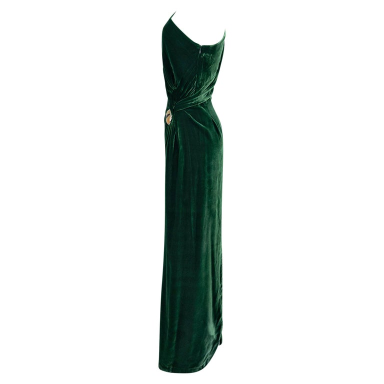 kim kardashian green gucci velvet dress F/W 2000 Thierry Mugler Runway Cat Eye Brooch Evening Gown F42 For Sale at 1stDibs Gold dress