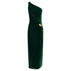 F/W 2000 Thierry Mugler Runway Cat Eye Brooch Green Velvet Evening Gown