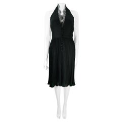 F/W 2000 Vintage Gianni Versace Couture Black Pleated Dress with Lace