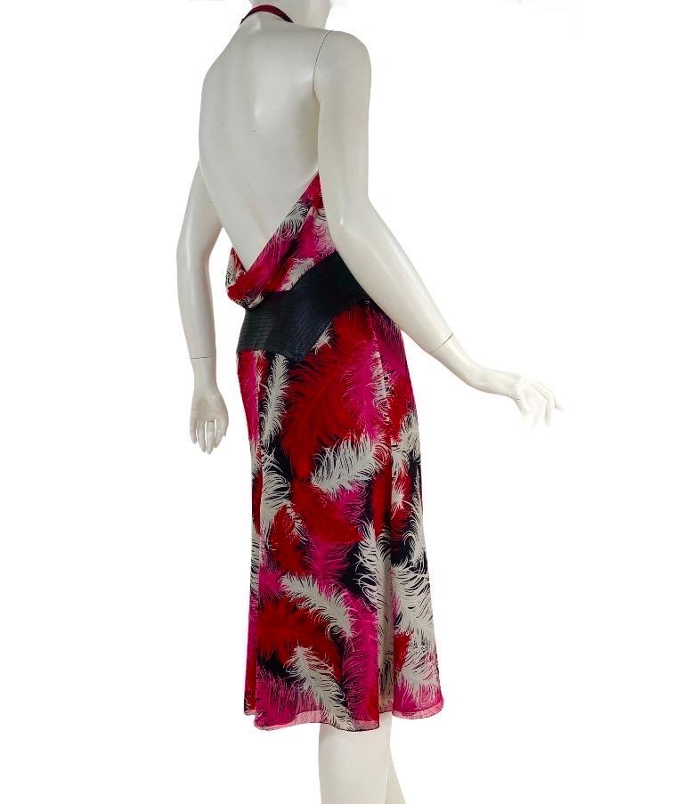 F&F Vintage 2000 Gianni Versace Couture Robe en soie avec détails en cuir en vente 2