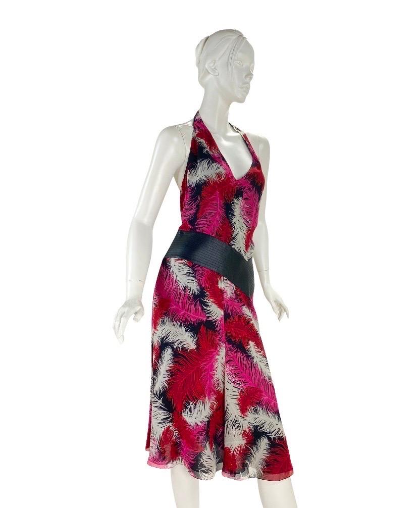 F&F Vintage 2000 Gianni Versace Couture Robe en soie avec détails en cuir en vente