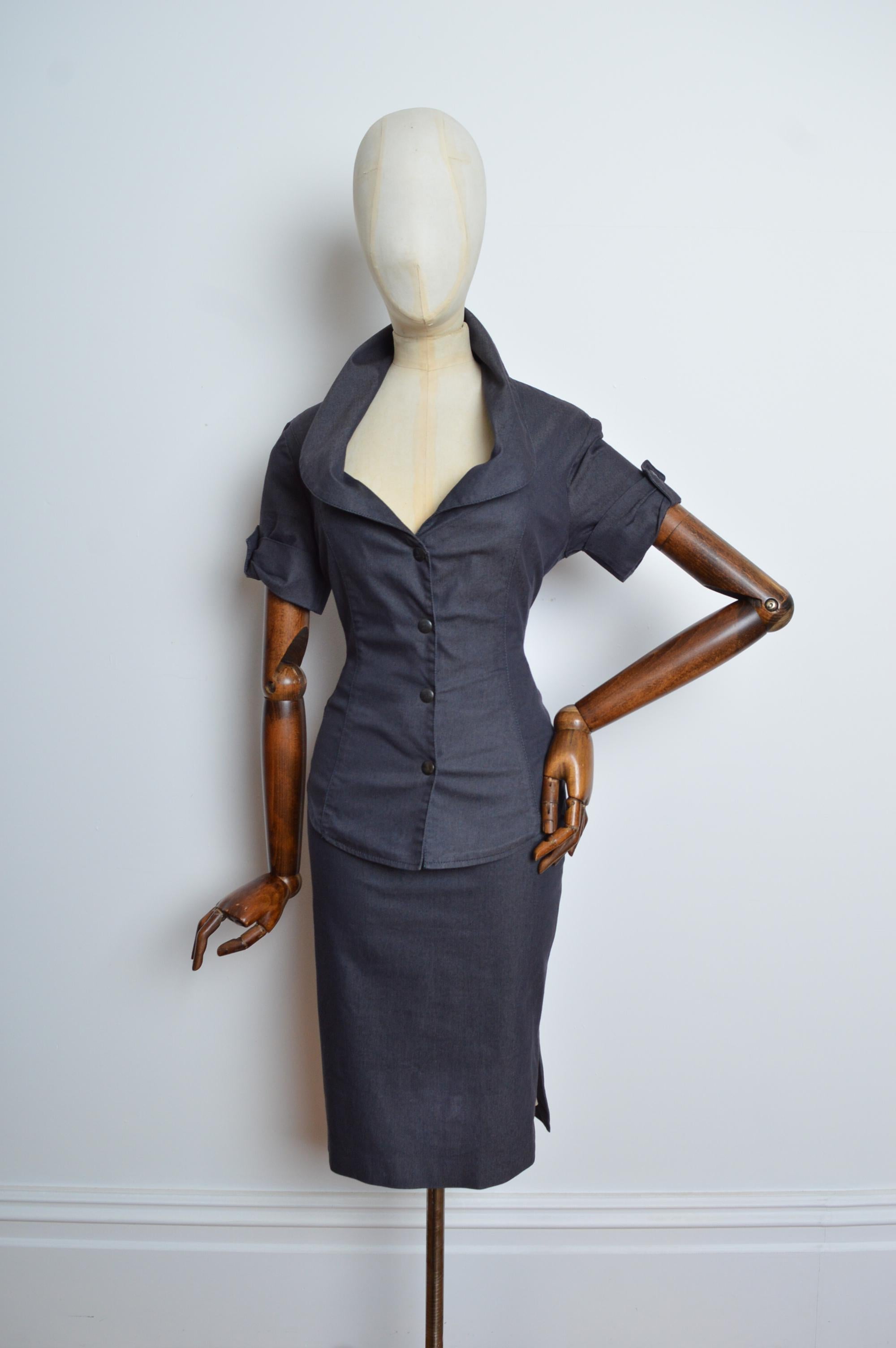 F/W 2000 Vivienne Westwood Red Label Corset Shirt & Grey Pencil Skirt Set 5