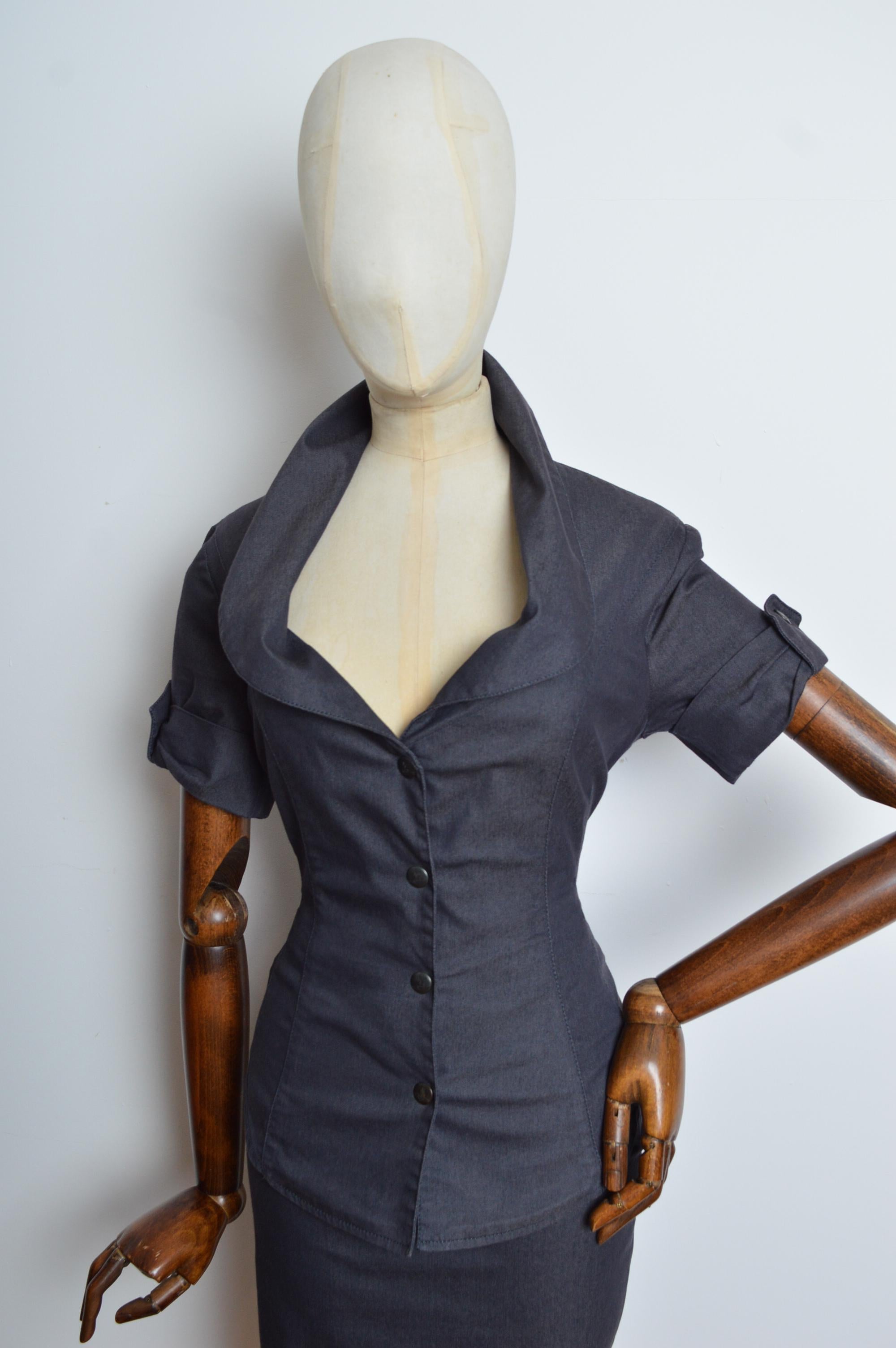 F/W 2000 Vivienne Westwood Red Label Corset Shirt & Grey Pencil Skirt Set 6