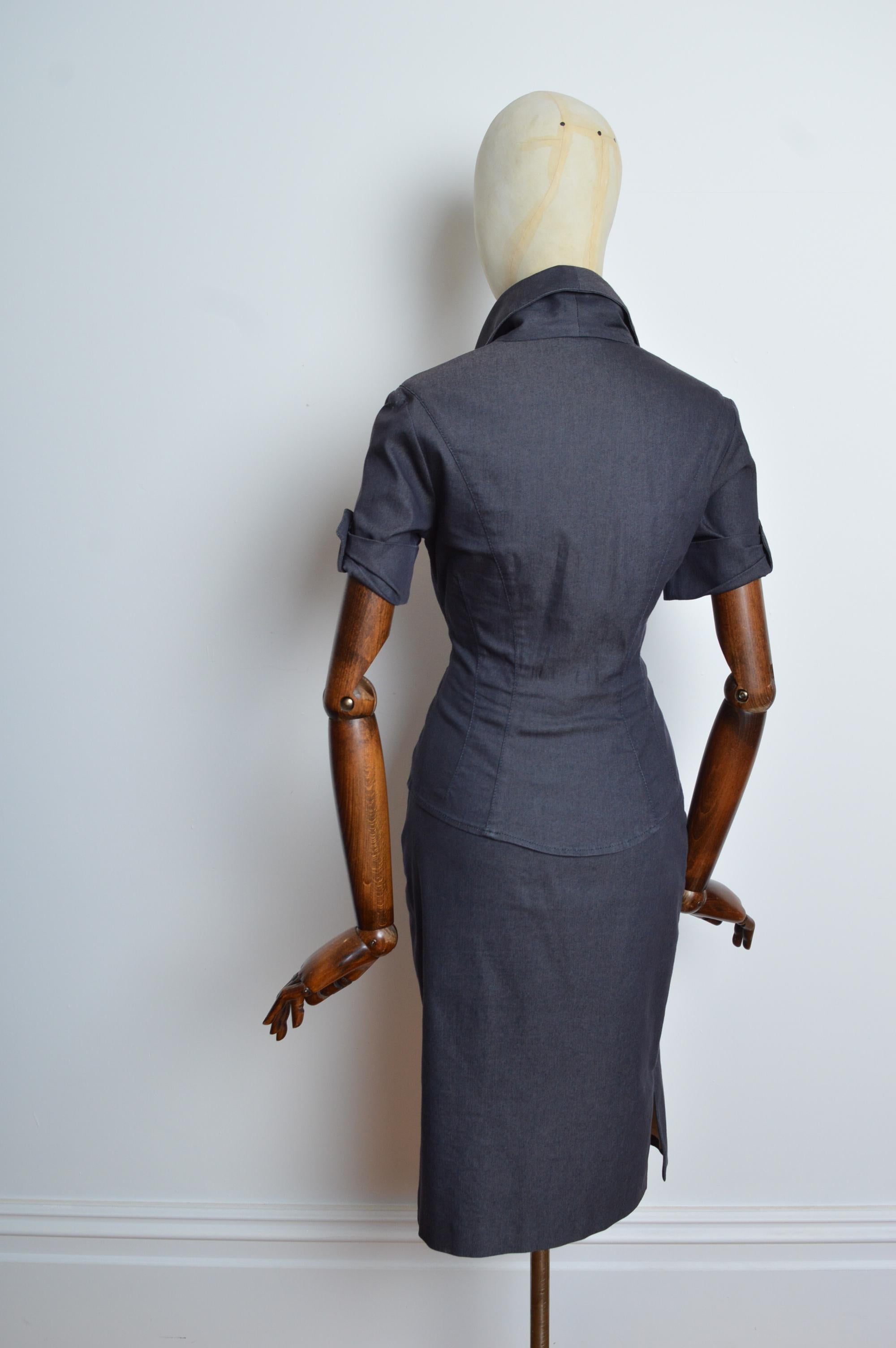 F/W 2000 Vivienne Westwood Red Label Corset Shirt & Grey Pencil Skirt Set 8