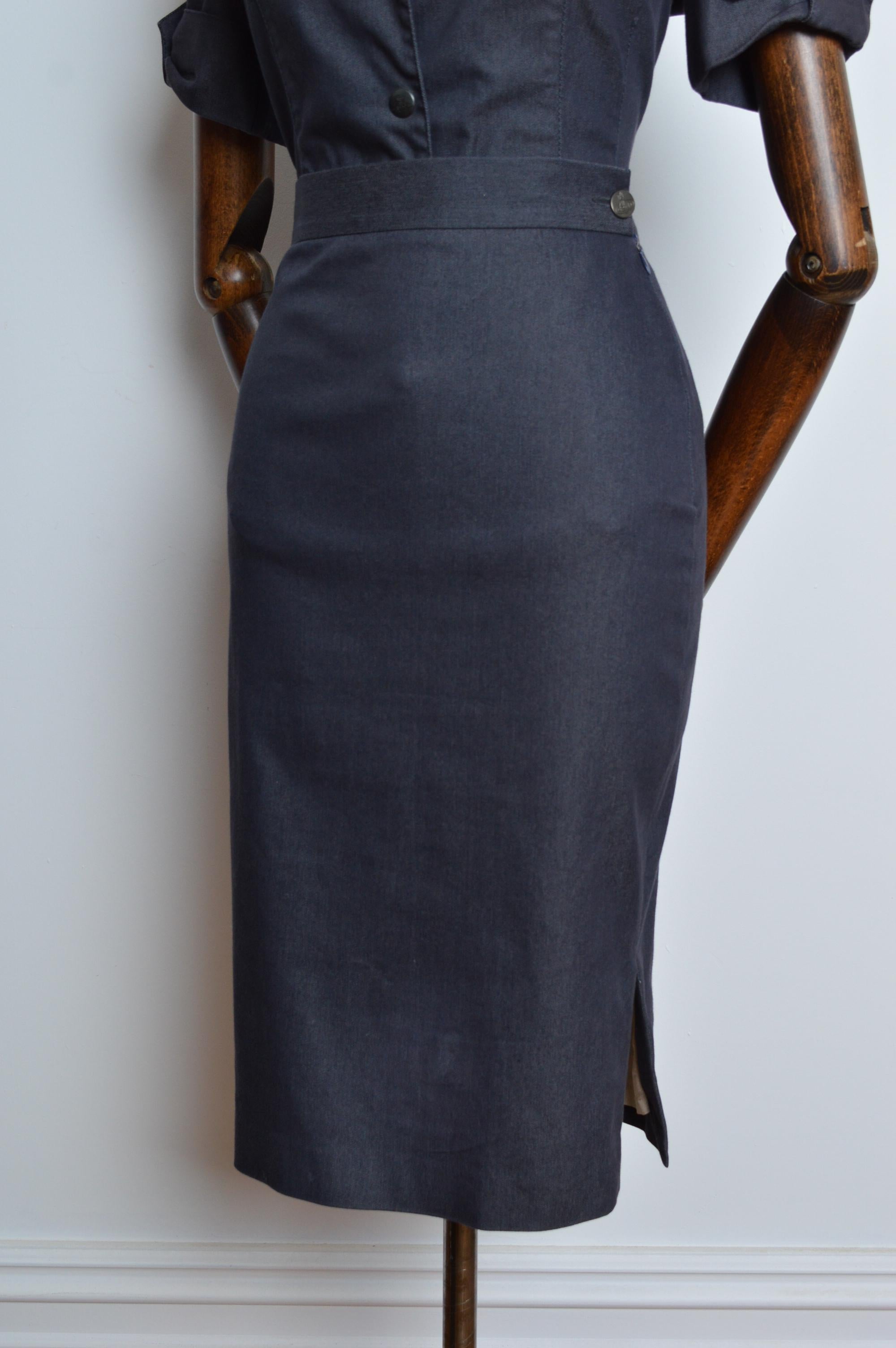F/W 2000 Vivienne Westwood Red Label Corset Shirt & Grey Pencil Skirt Set 1