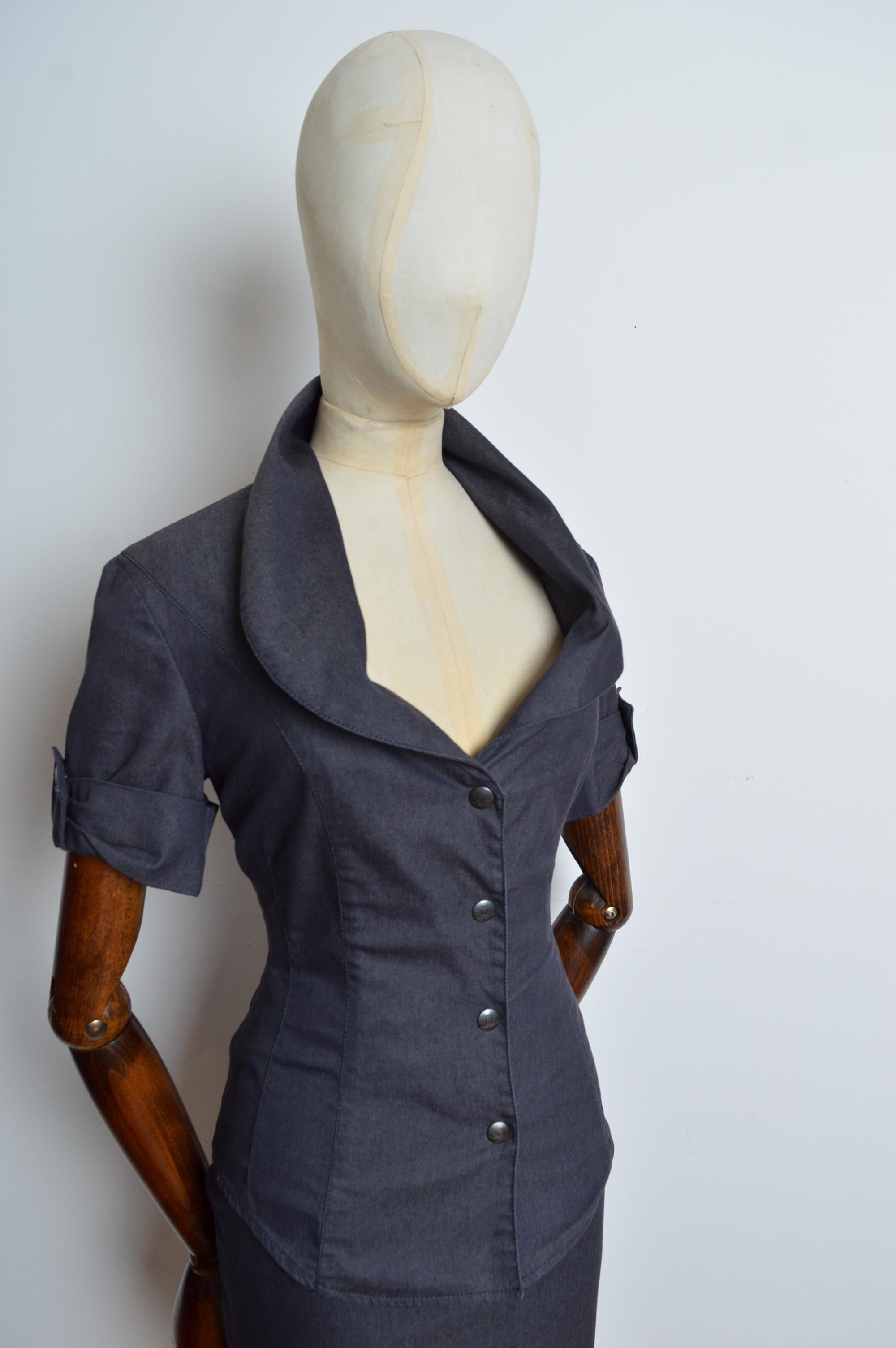 F/W 2000 Vivienne Westwood Red Label Corset Shirt & Grey Pencil Skirt Set 4