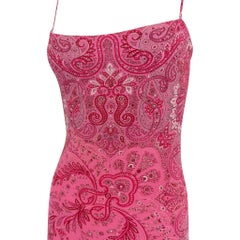 F/W 2000 Yigal Azrouël Pink Viscose Paisley Print Asymmetric Dress US2