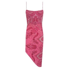 F/W 2000 Yigal Azrouël Pink Viscose Paisley Print Asymmetric Dress US2