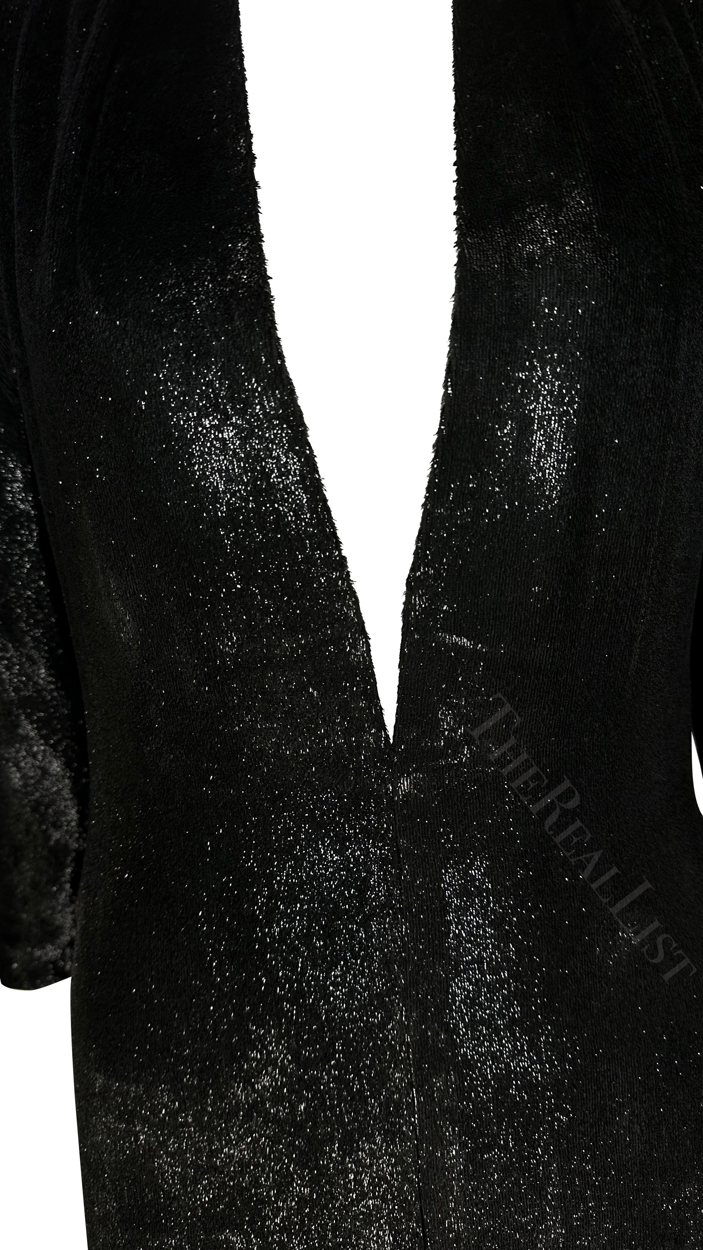 F/W 2000 Yves Saint Laurent by Alber Elbaz Black Sparkle Plunging Runway Dress In Excellent Condition For Sale In West Hollywood, CA