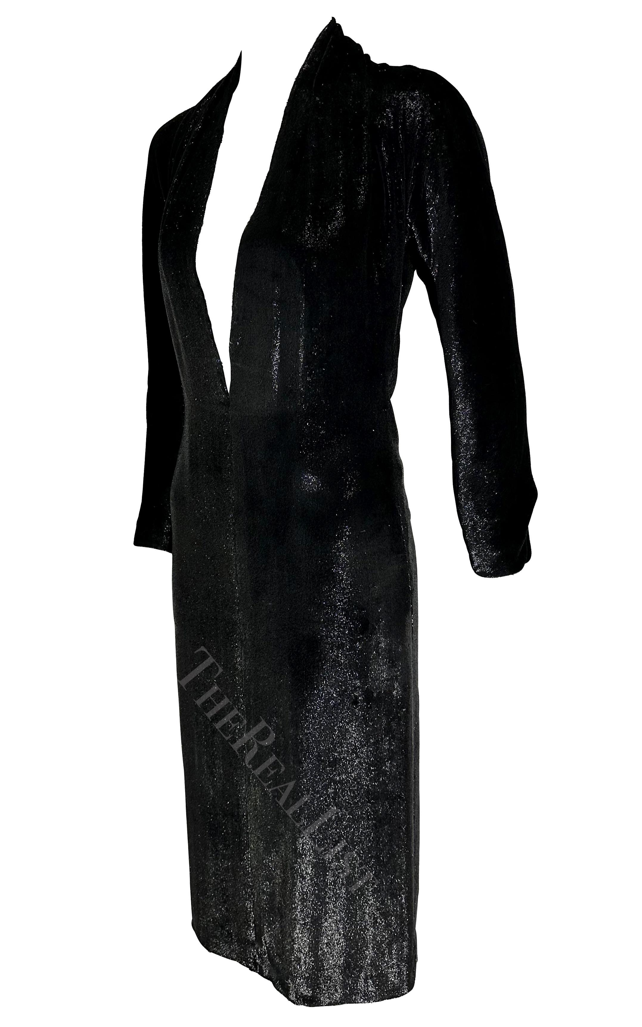 Women's F/W 2000 Yves Saint Laurent by Alber Elbaz Black Sparkle Plunging Runway Dress For Sale