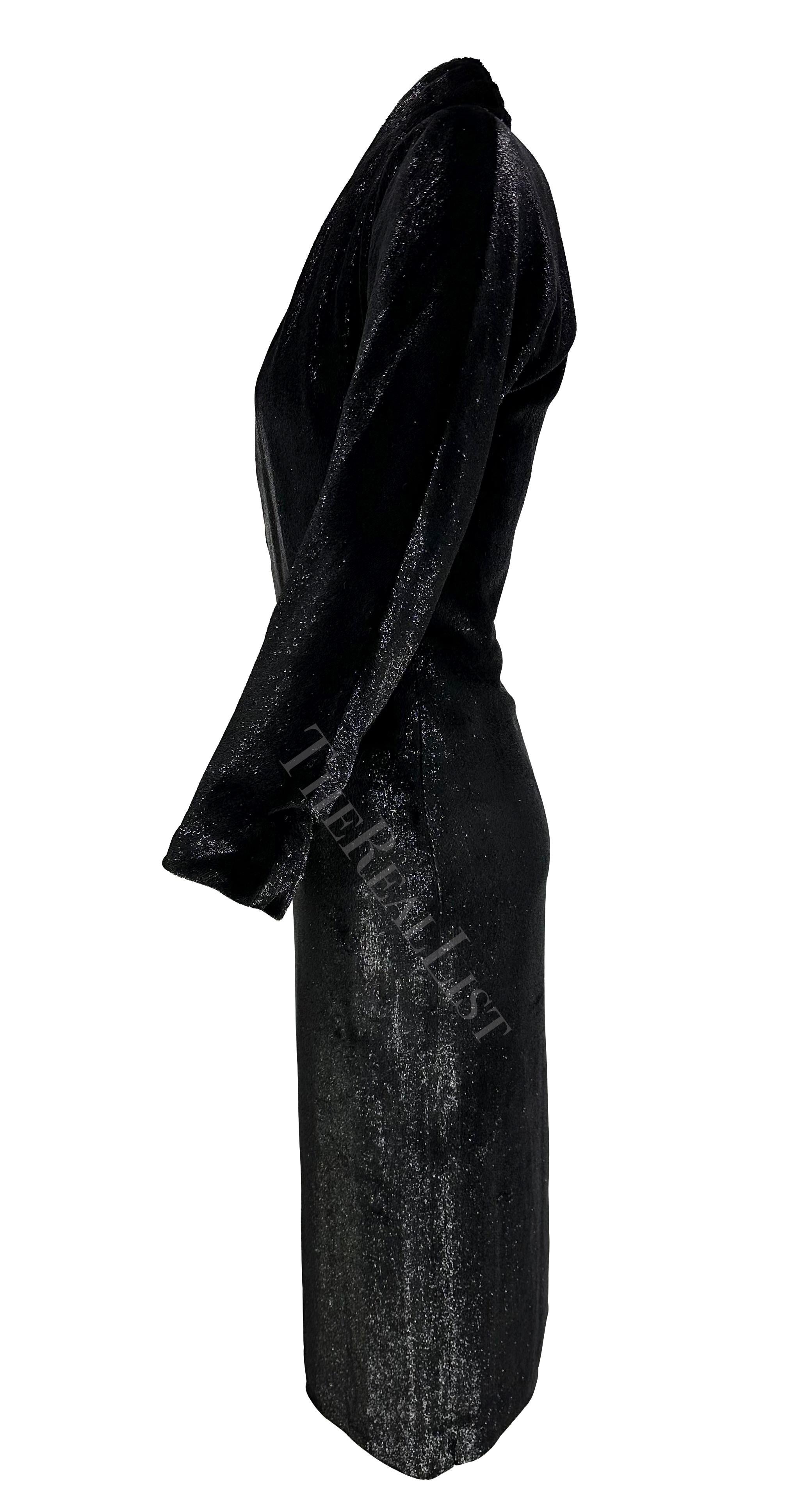 F/W 2000 Yves Saint Laurent by Alber Elbaz Black Sparkle Plunging Runway Dress For Sale 1