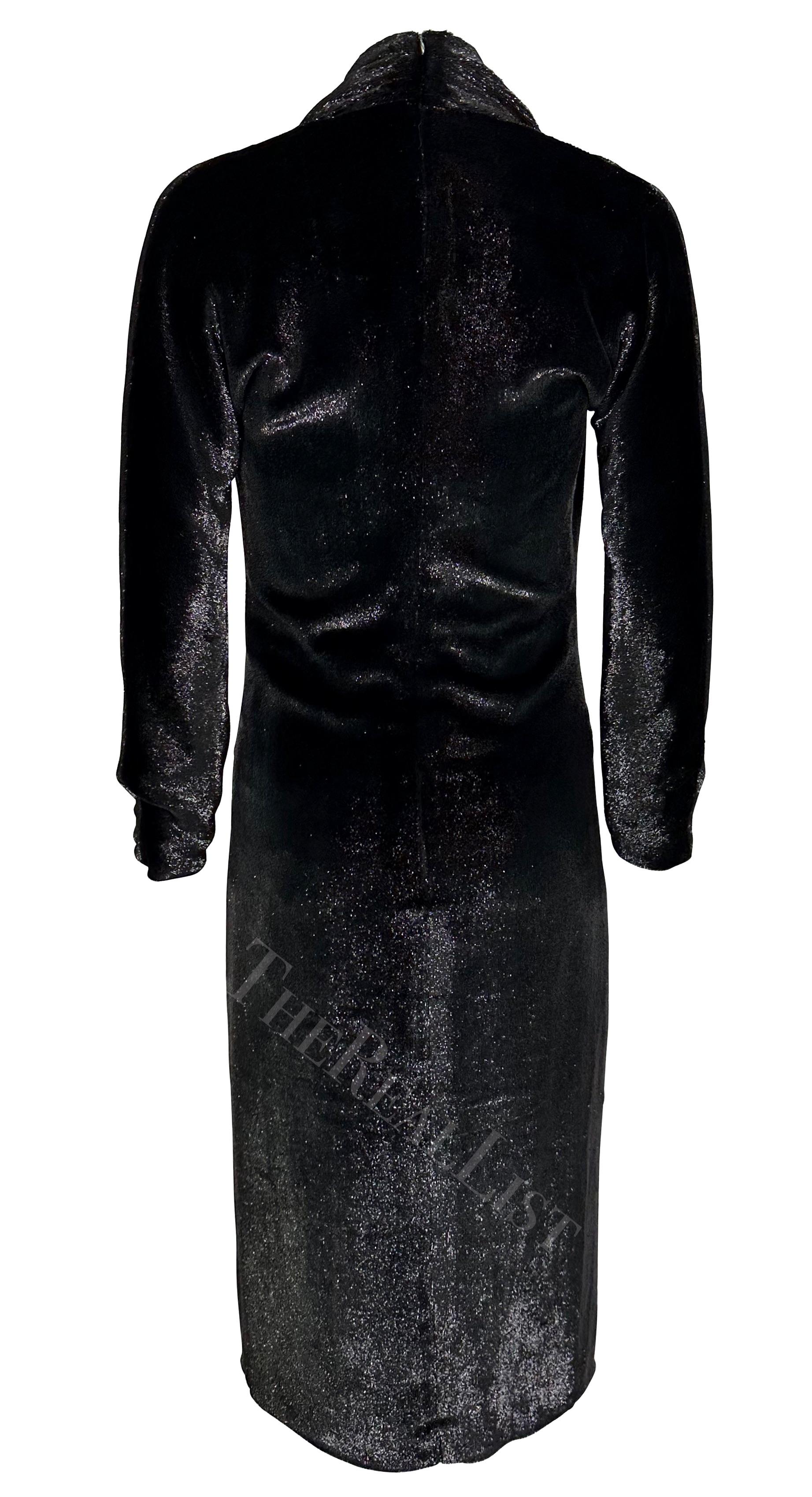 F/W 2000 Yves Saint Laurent by Alber Elbaz Black Sparkle Plunging Runway Dress For Sale 2