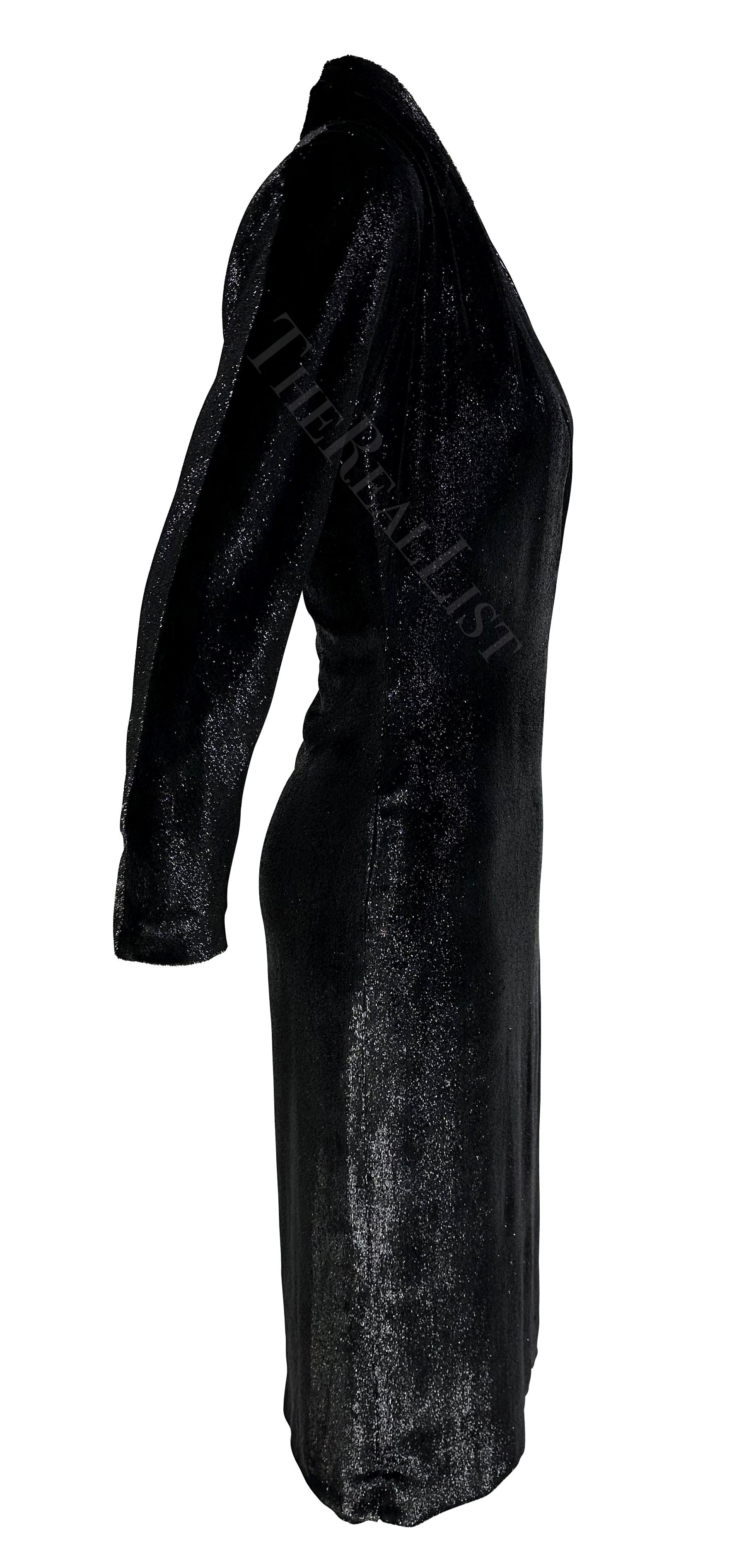 F/W 2000 Yves Saint Laurent by Alber Elbaz Black Sparkle Plunging Runway Dress For Sale 3