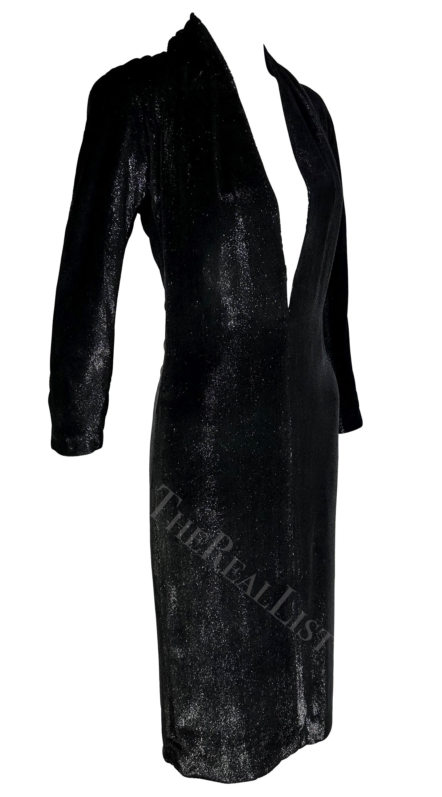 F/W 2000 Yves Saint Laurent by Alber Elbaz Black Sparkle Plunging Runway Dress For Sale 4