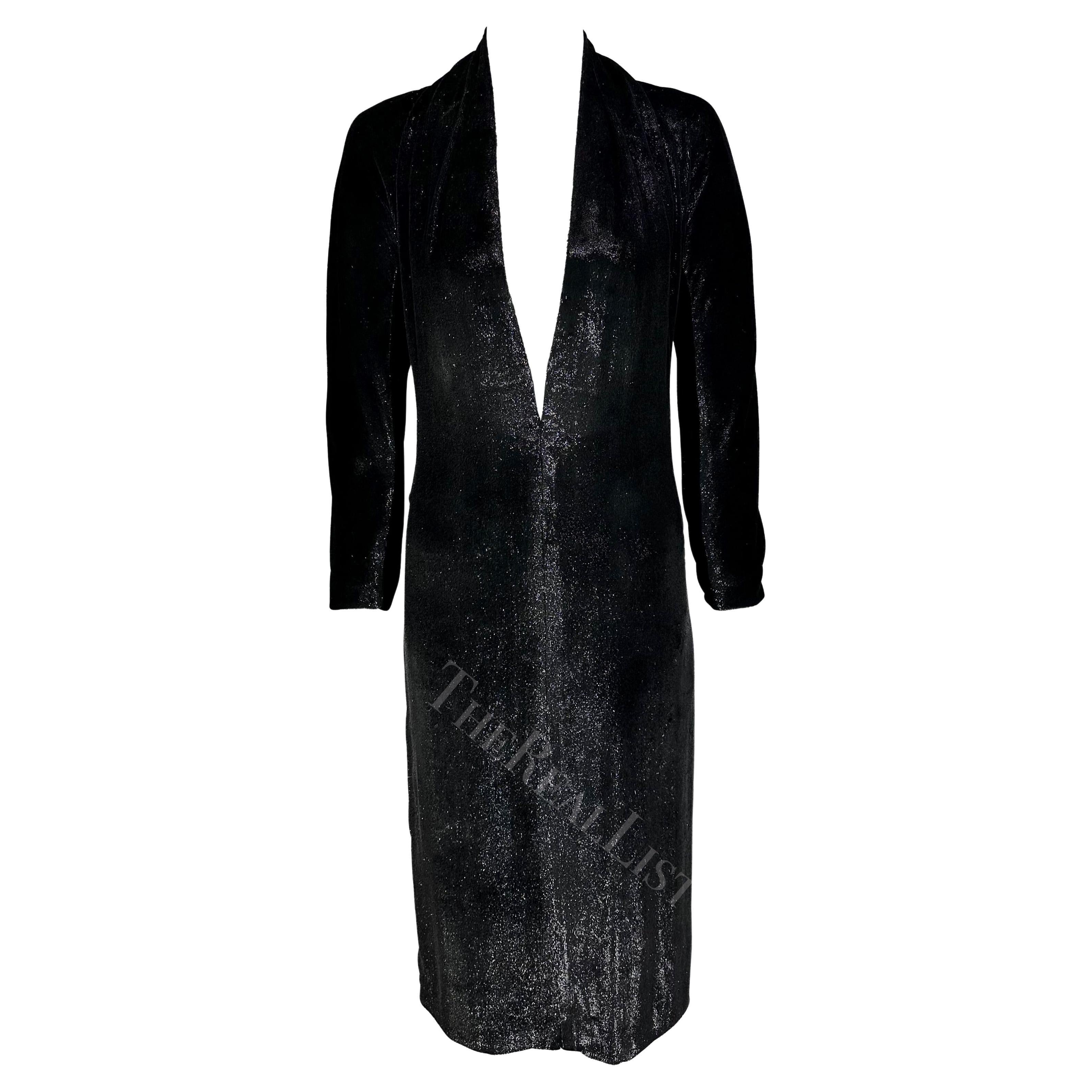 F/W 2000 Yves Saint Laurent by Alber Elbaz Black Sparkle Plunging Runway Dress For Sale