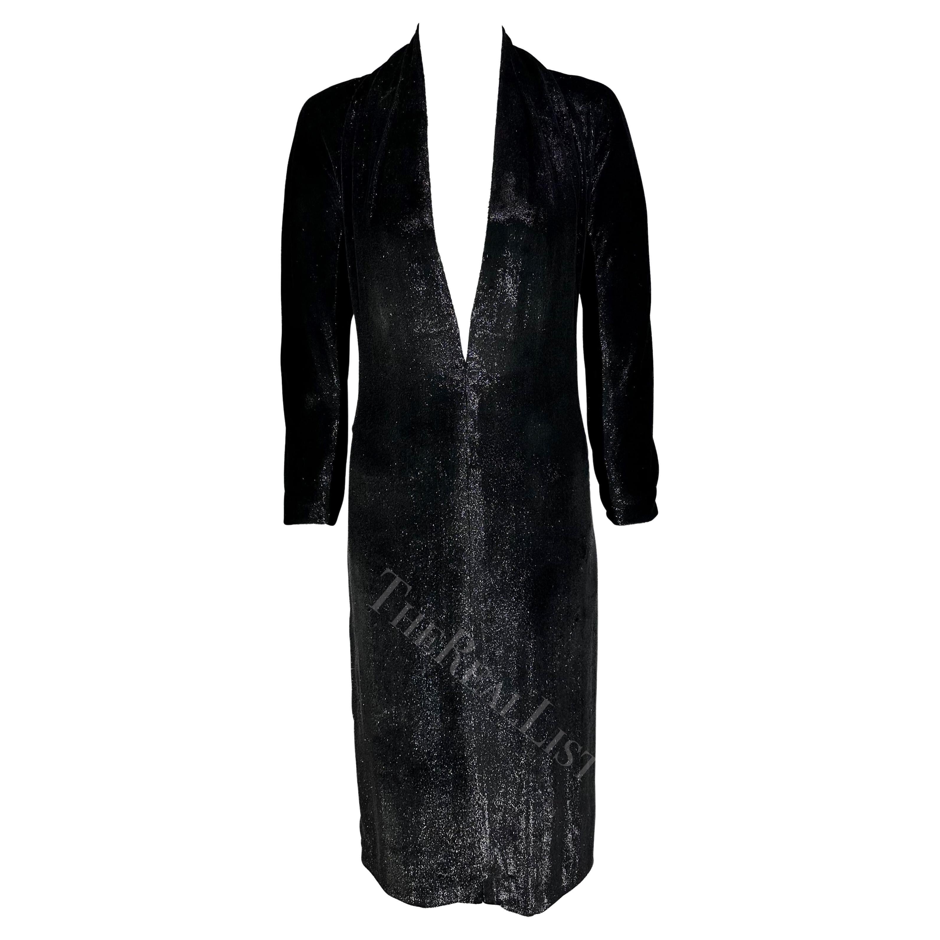 H/W 2000 Yves Saint Laurent by Alber Elbaz Schwarzes, funkelndes, tief ausgeschnittenes Laufstegkleid im Angebot