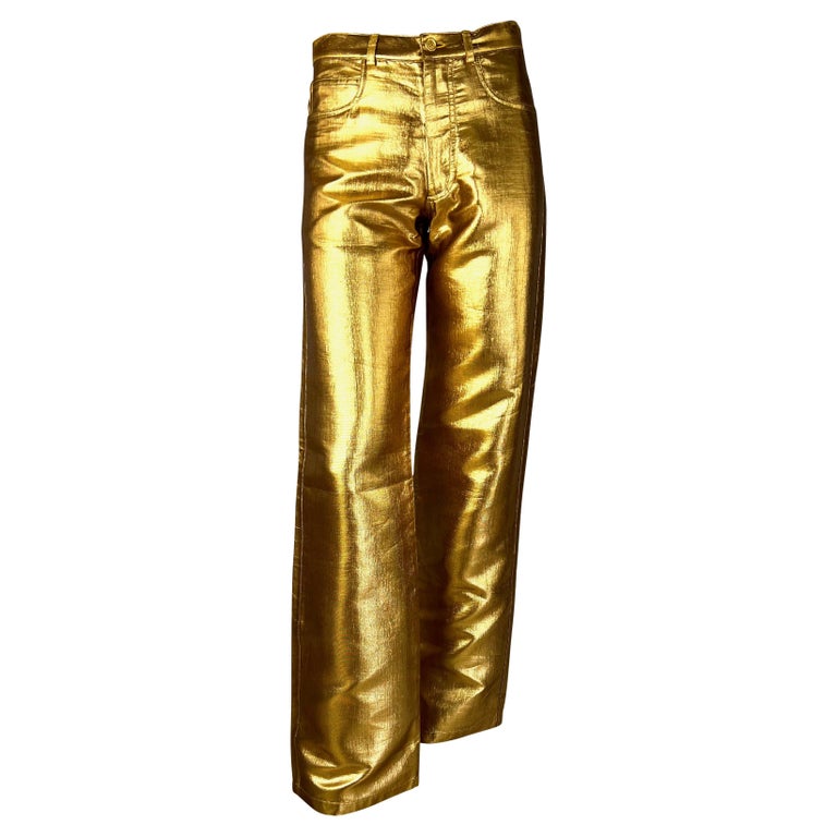 NWT F/W 2000 Yves Saint Laurent Homme by Hedi Slimane Gold Lurex Jeans  Pants at 1stDibs