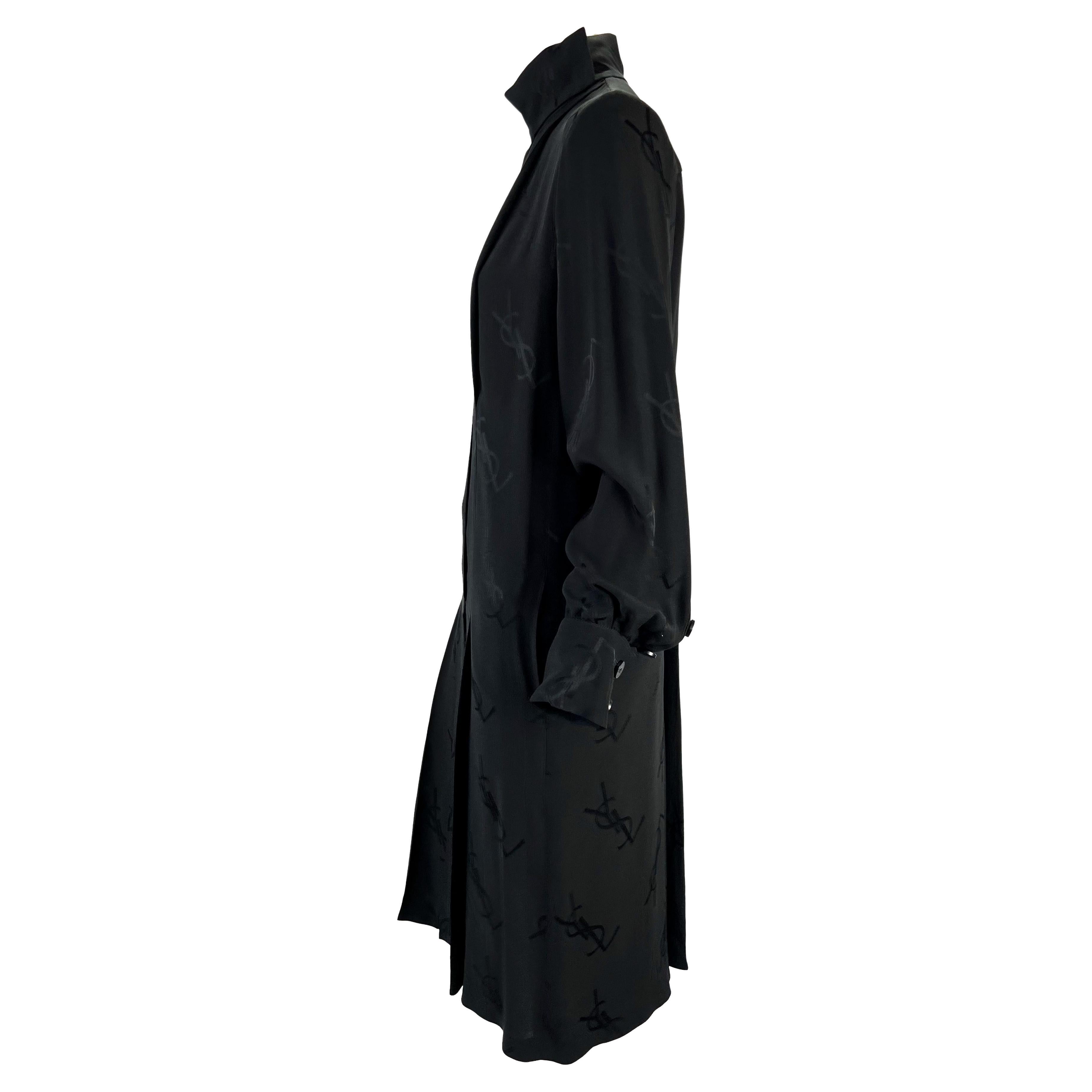 Women's F/W 2000 Yves Saint Laurent YSL Monogram Print Black Silk Pleated Dress For Sale