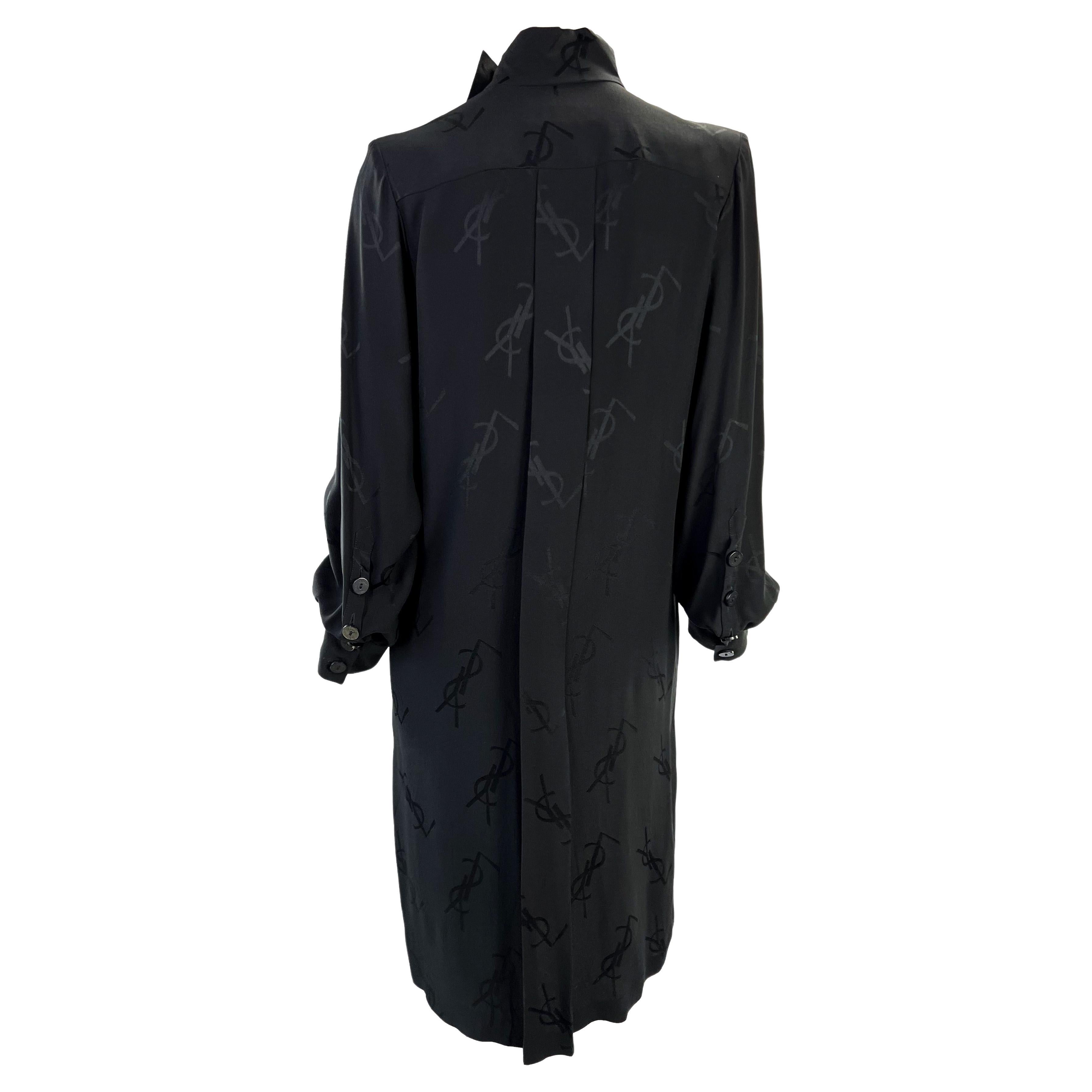 F/W 2000 Yves Saint Laurent YSL Monogram Print Black Silk Pleated Dress For Sale 1