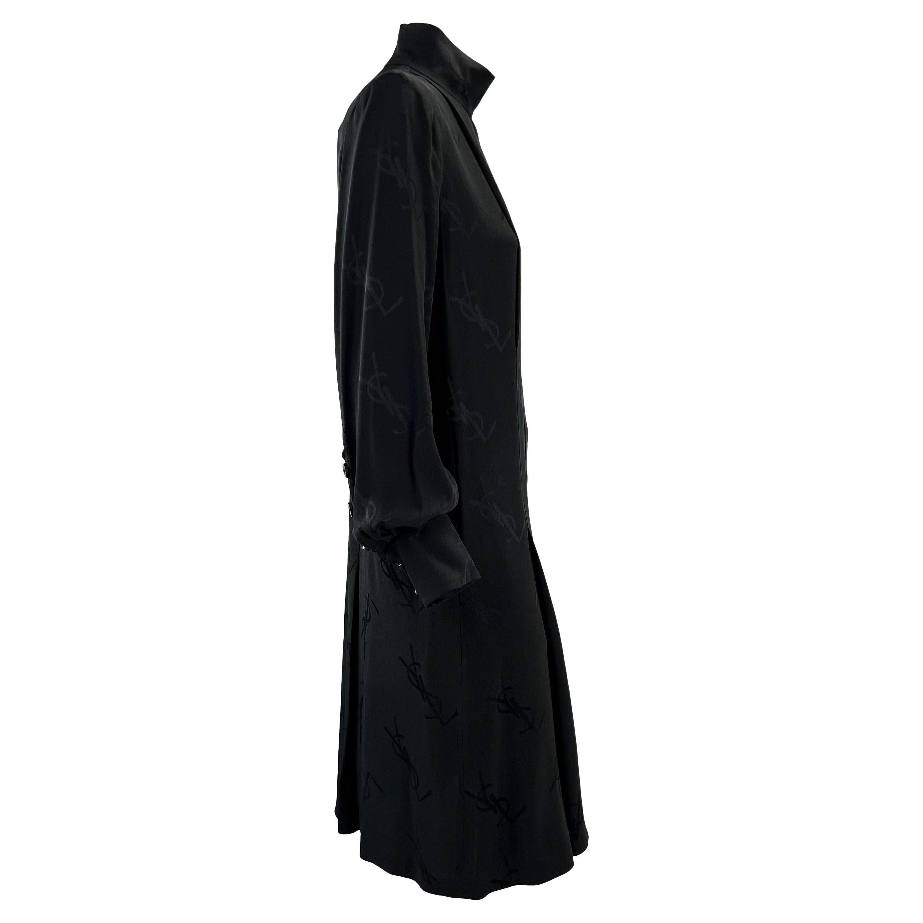 F/W 2000 Yves Saint Laurent YSL Monogram Print Black Silk Pleated Dress For Sale 3