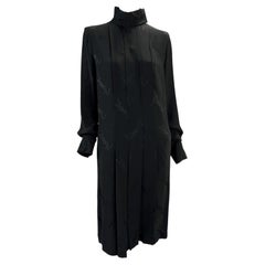 F/W 2000 Yves Saint Laurent YSL Monogram Print Black Silk Pleated Dress