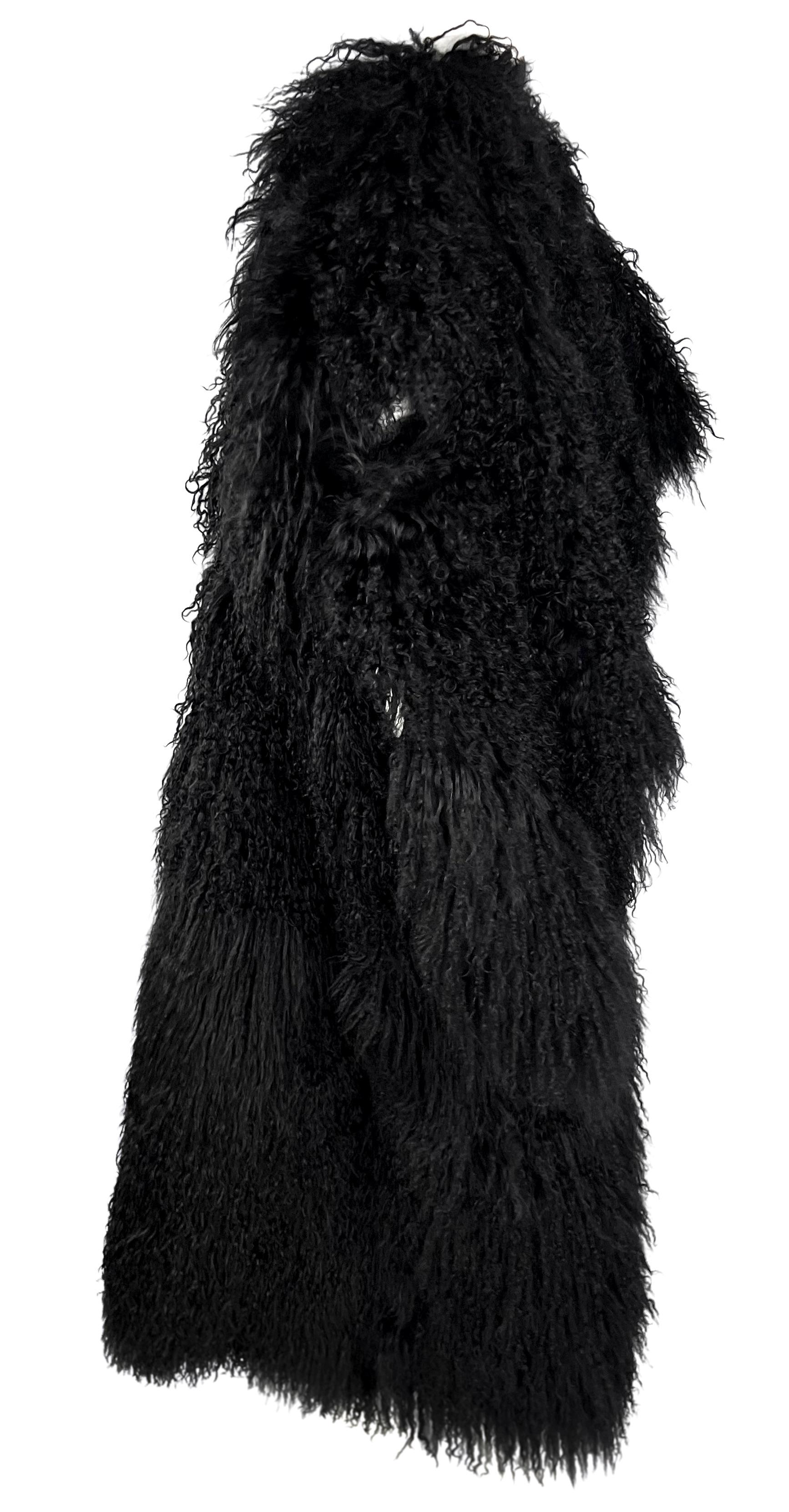 F/W 2001 Ann Demeulemeester Mongolian Lamb Fur Full-Length Black Poncho Coat 6
