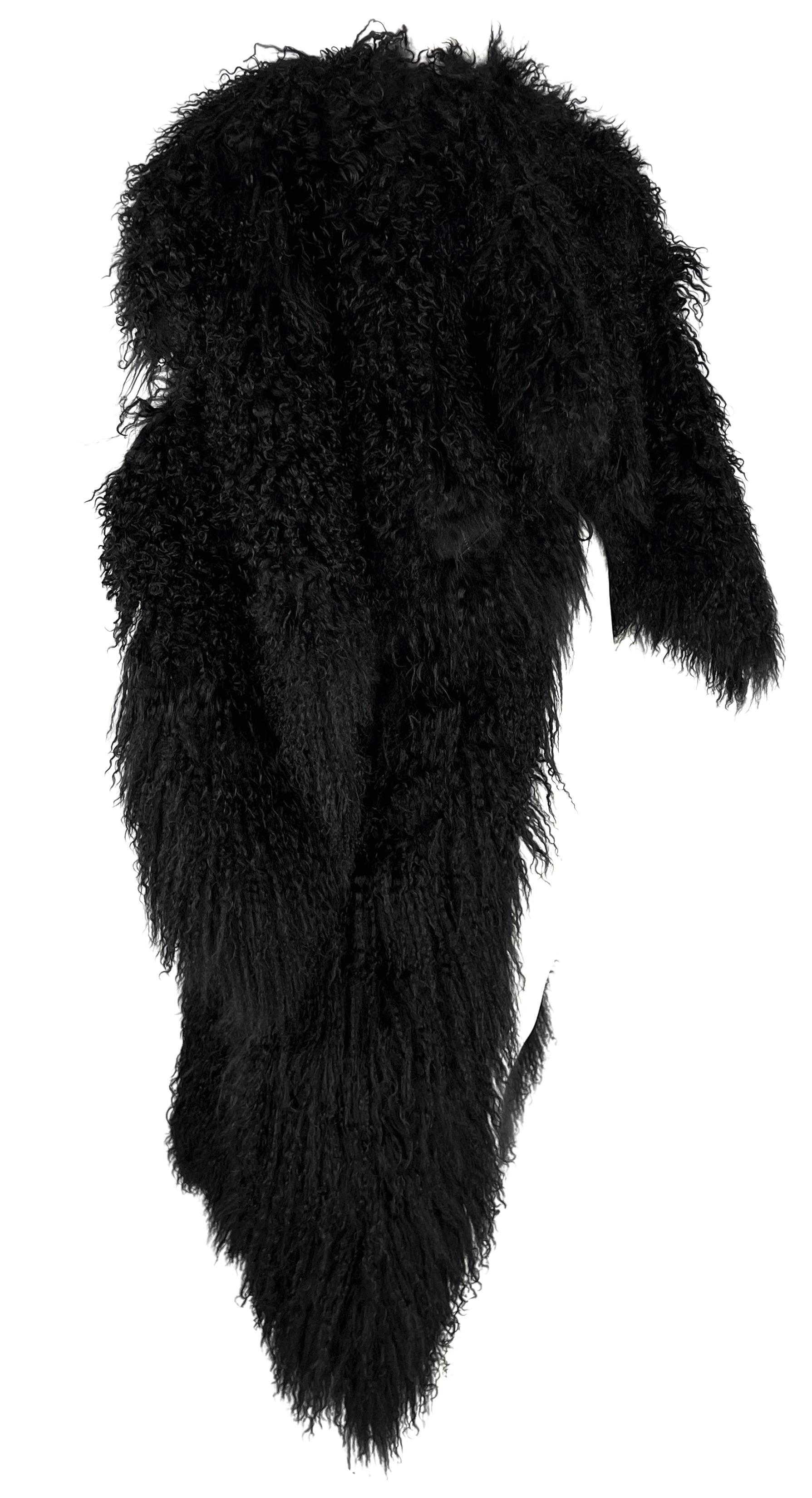 F/W 2001 Ann Demeulemeester Mongolian Lamb Fur Full-Length Black Poncho Coat 7