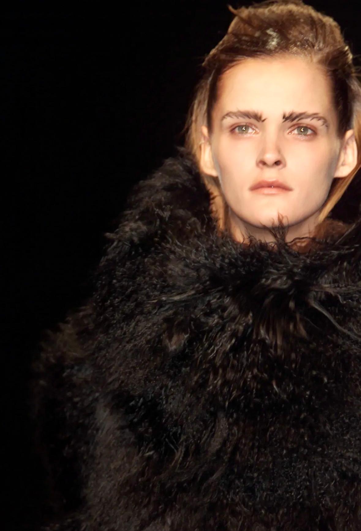 F/W 2001 Ann Demeulemeester Mongolian Lamb Fur Full-Length Black Poncho Coat In Excellent Condition In West Hollywood, CA