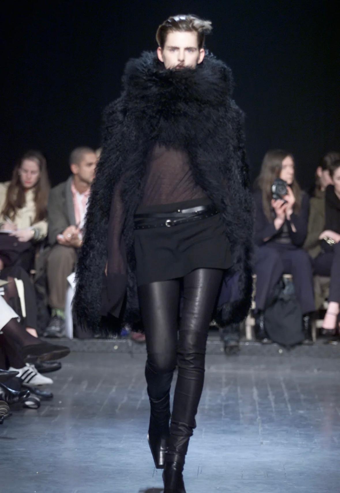 F/W 2001 Ann Demeulemeester Mongolian Lamb Fur Full-Length Black Poncho Coat 1