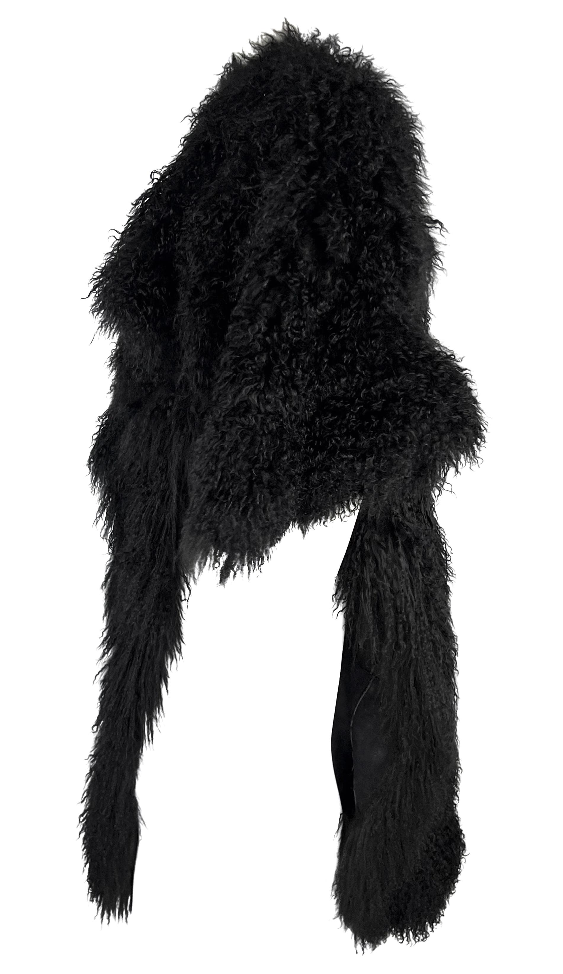 F/W 2001 Ann Demeulemeester Mongolian Lamb Fur Full-Length Black Poncho Coat 2