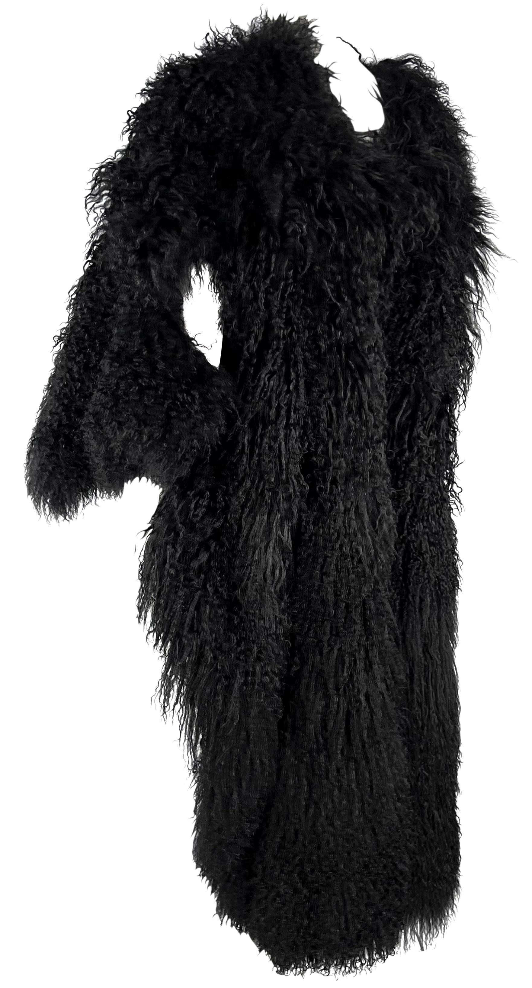 F/W 2001 Ann Demeulemeester Mongolian Lamb Fur Full-Length Black Poncho Coat 3