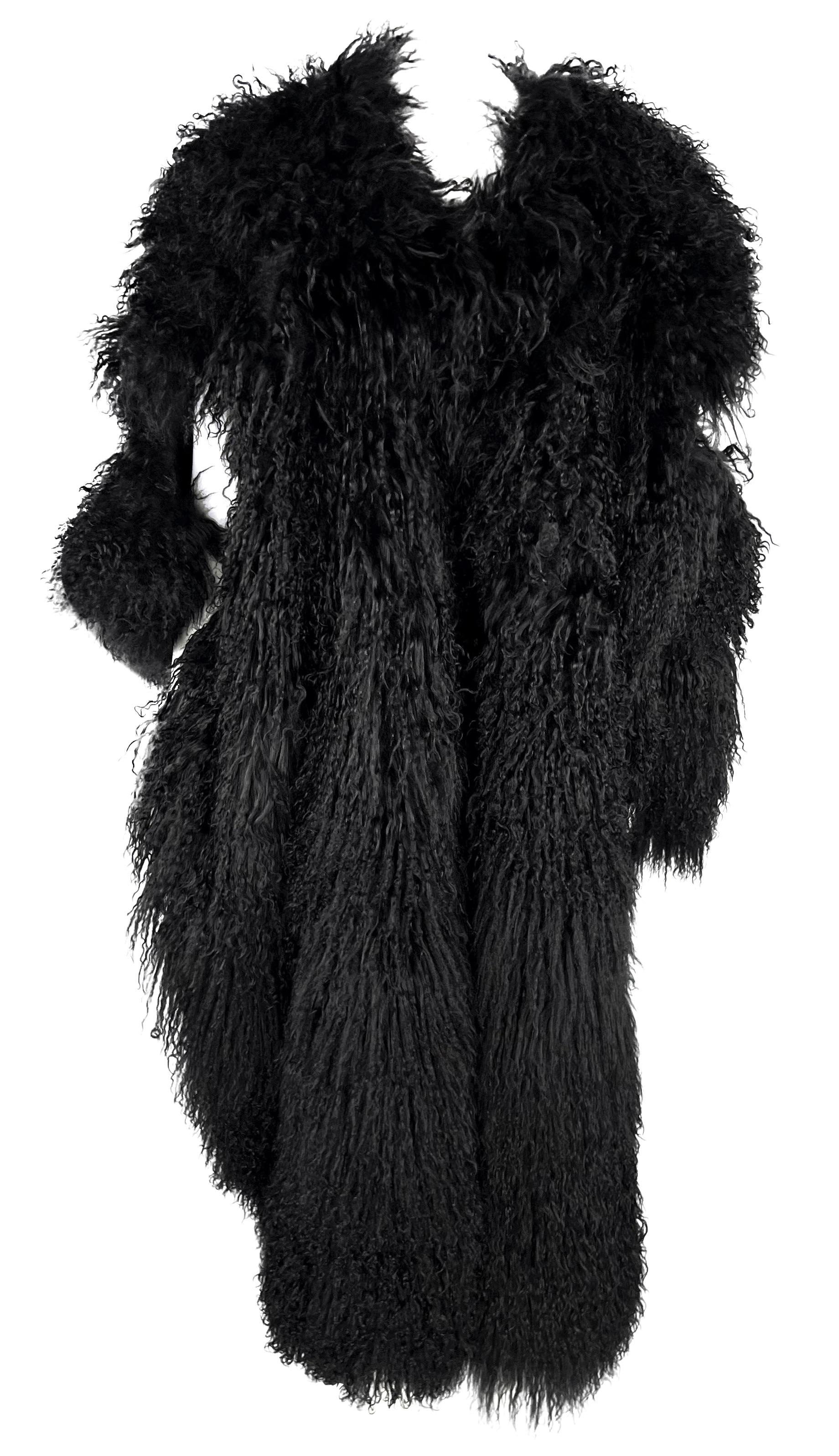 F/W 2001 Ann Demeulemeester Mongolian Lamb Fur Full-Length Black Poncho Coat 4