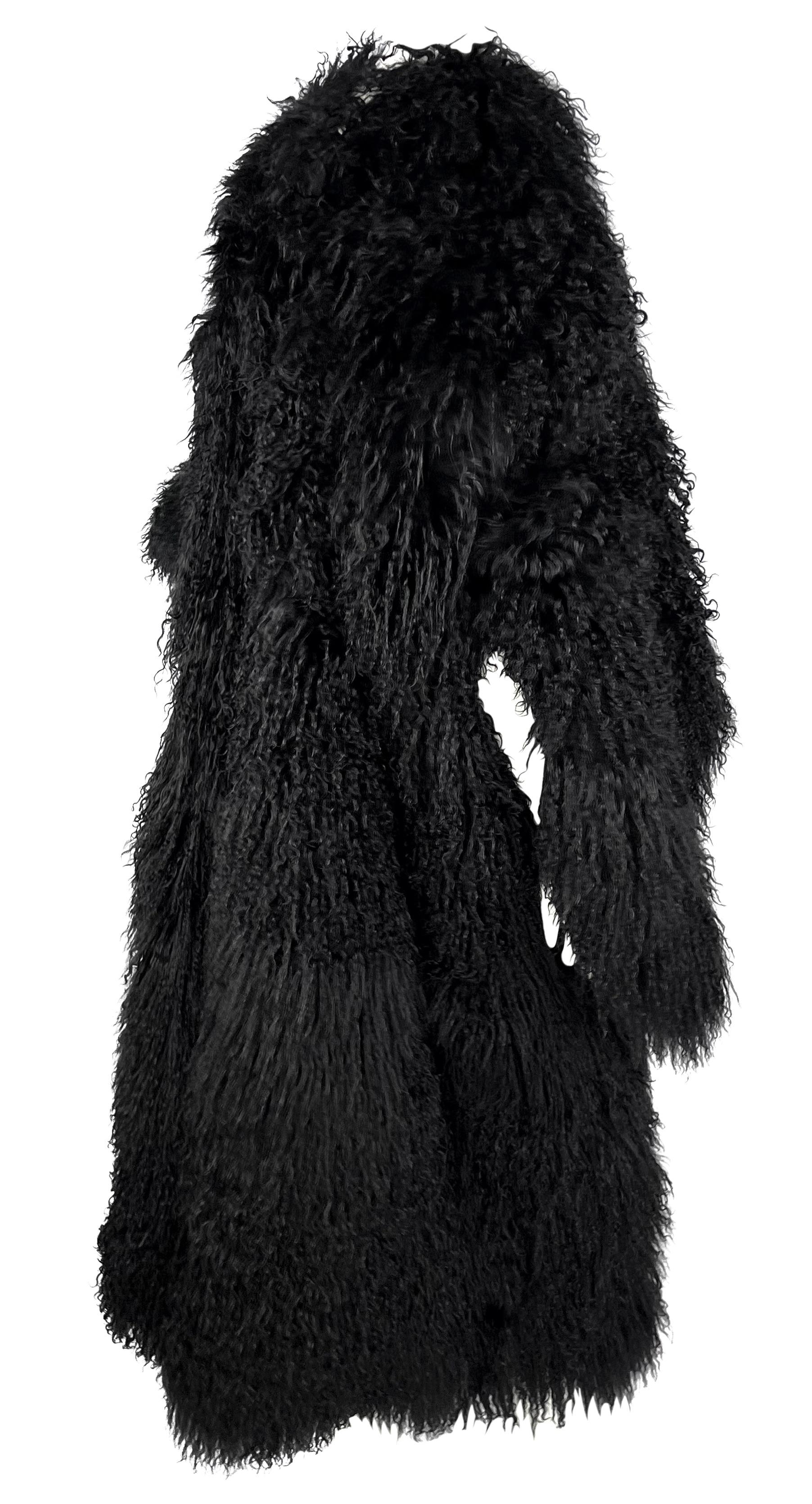 F/W 2001 Ann Demeulemeester Mongolian Lamb Fur Full-Length Black Poncho Coat 5