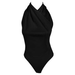 F/W 2001 Azzedine Alaïa Backless Black Viscose Halter Bodysuit Top