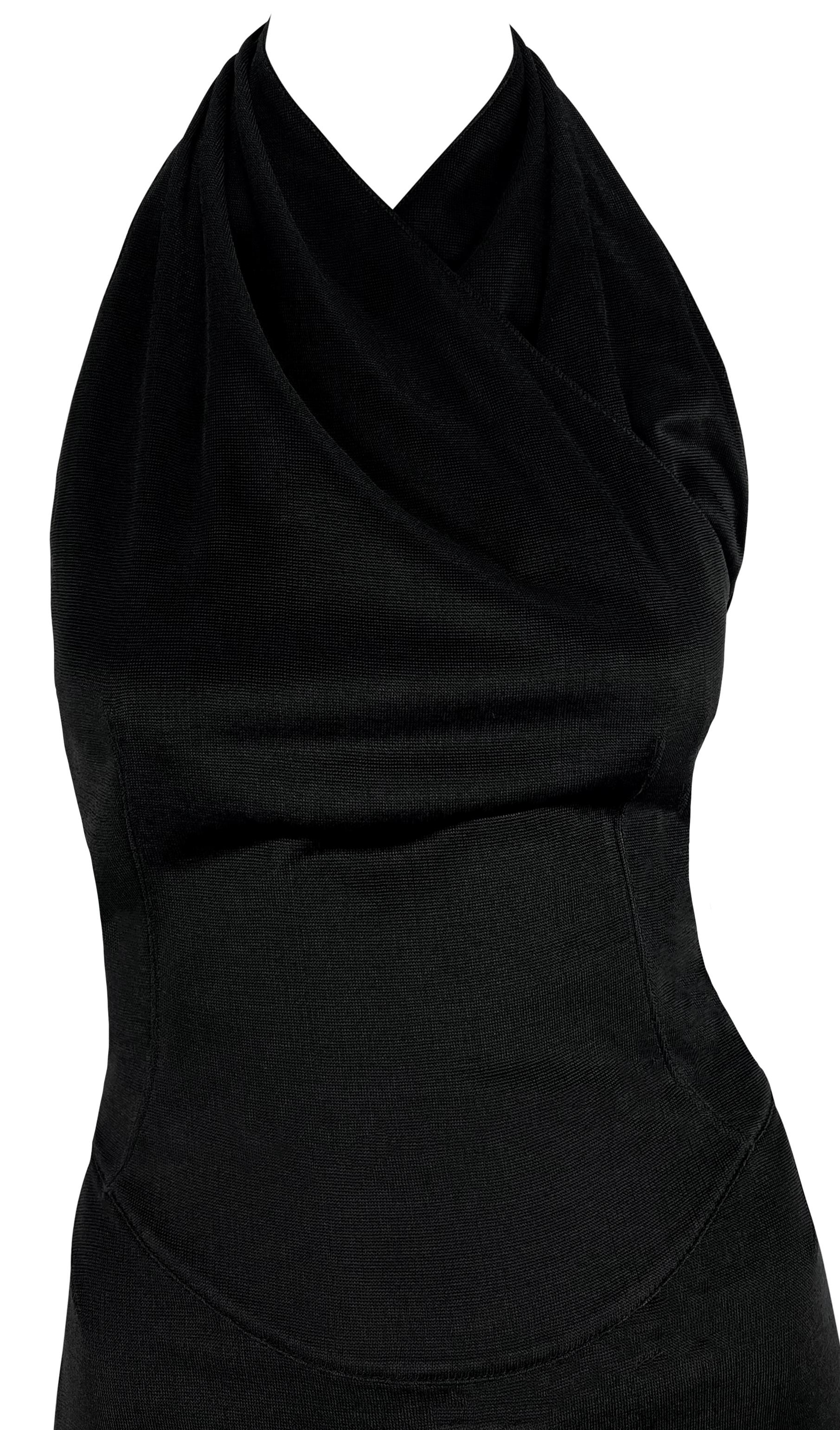 F/W 2001 Azzedine Alaïa Black Knit Backless Strap Bodycon Halter Mini Dress For Sale 1